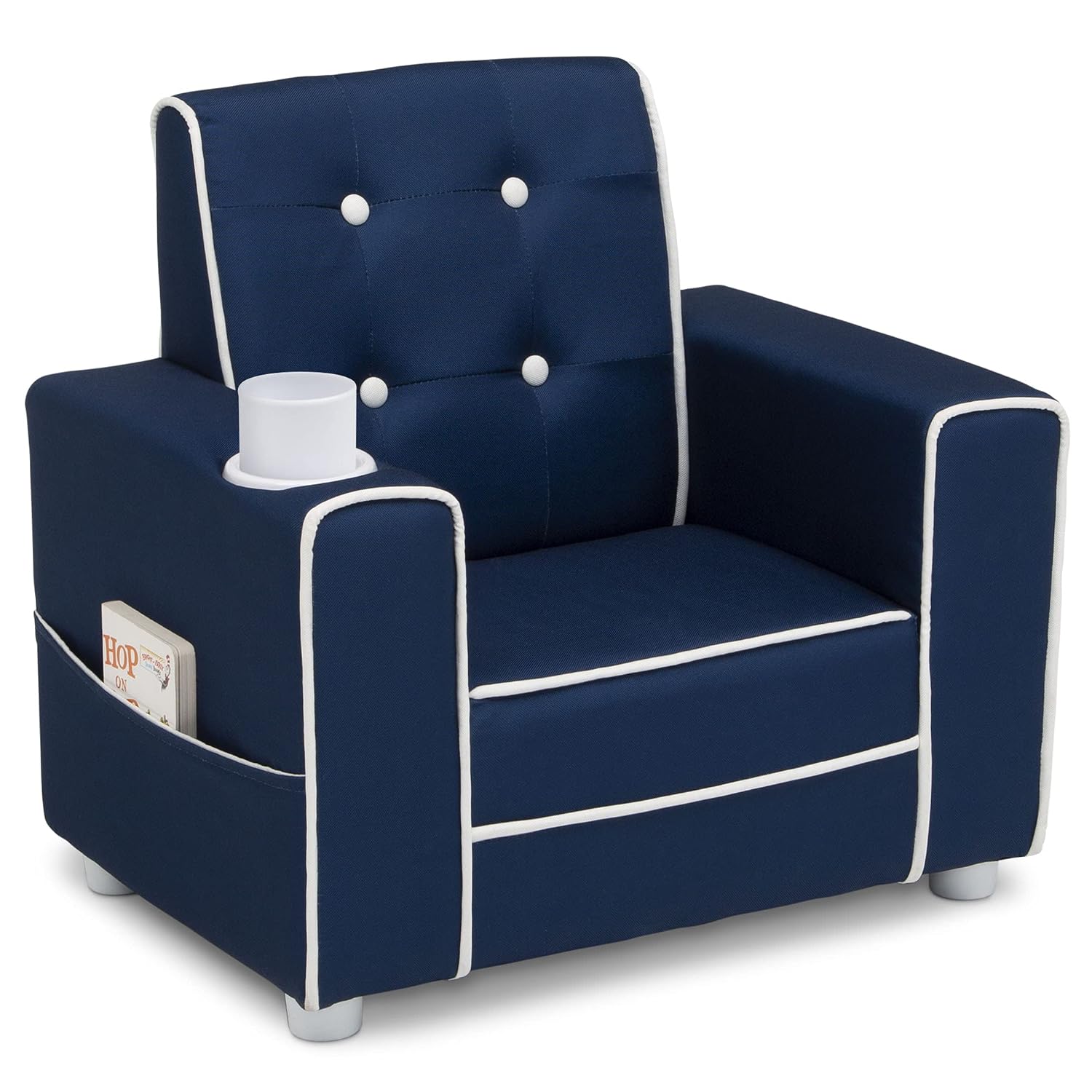 Delta Children Chelsea Kids Upholstered Chair with Cup Holder, Navy