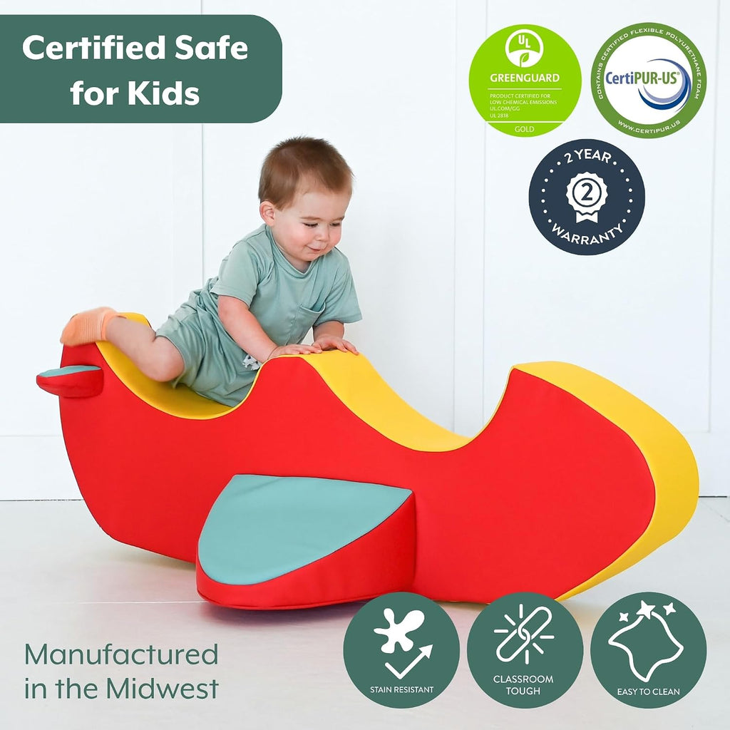 Children's Factory Rocket the Double Airplane, Red and Yellow Foam Kids Stool, Toddler Soft Seating Chair for Daycare, Preschool and Home, Lightweight and Easy to Clean, Little Explorers Collection