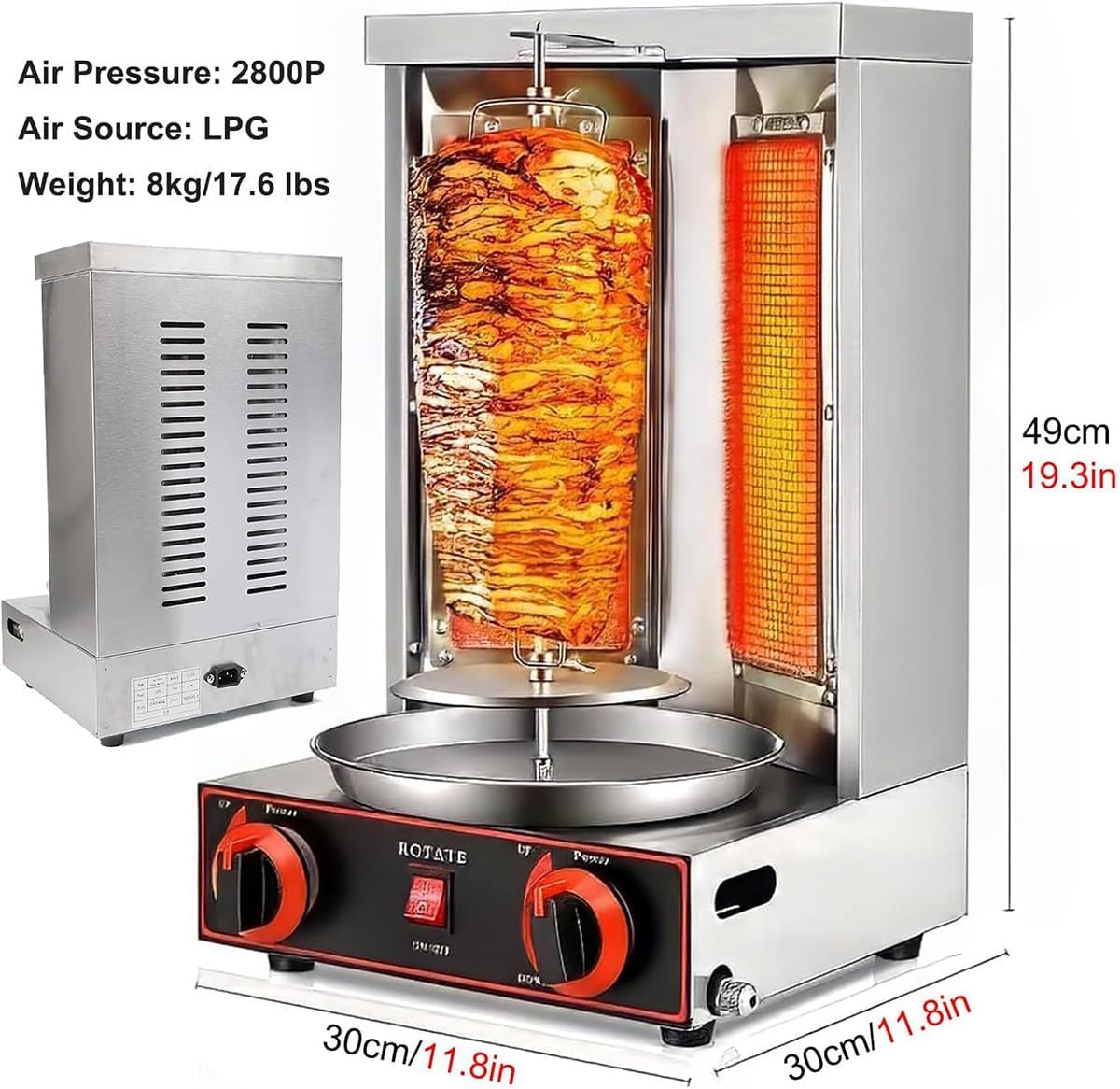 Vertical BBQ Machine Commercial, 360° Rotating Gas Kebab Grill Machine, Adjustable Temperature, Easy to Clean, for Grilling Meat