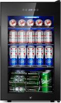 FoMup Beverage Refrigerator 17 inch Wide - 126 Can Beverage Cooler with Glass Door | Counter-Top/Freestanding Mini Beverage Beer Fridge | Temperature Memory | Invisible Door | Perfect for Soda,Beer