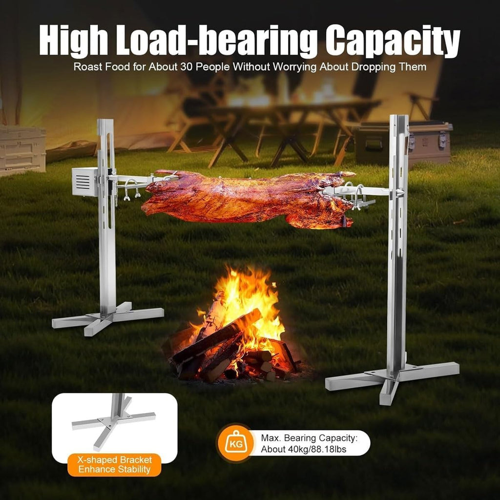 BBQ Grill Rotisserie, Stainless Steel Electric Automatic Grill with X Shaped Bracket, 15W Roast Hog Roaster Machine Up to 70KG, 5 Gears Height Adjustment, for Barbecue Bar, Restaurant
