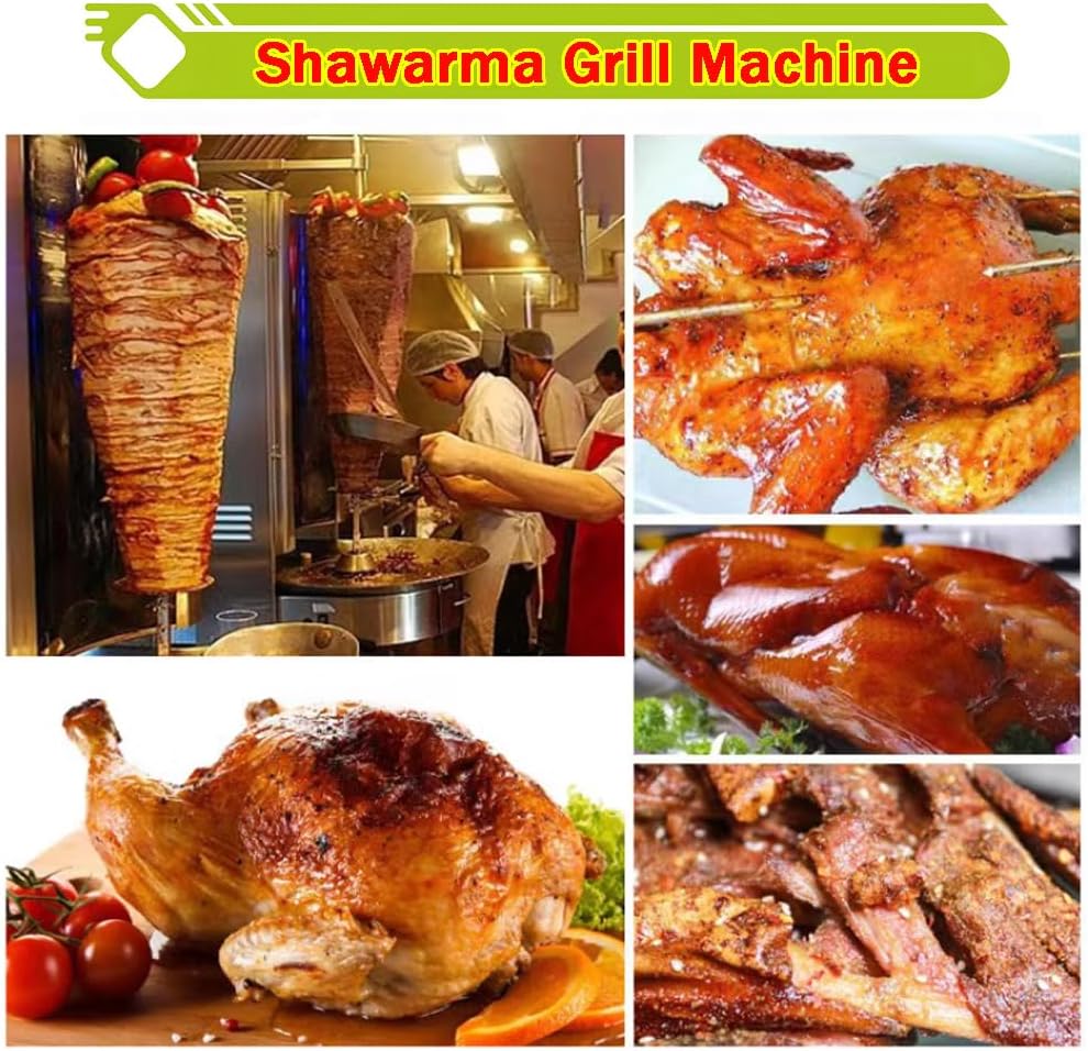 Shawarma Grill Machine LP Gas Turkish Barbecue Shawarma Rotisserie Countertop Rotating Doner Kebab Gyro Grill Oven Vertical Broiler with 3 Burners for Home Kitchen Restaurant Party