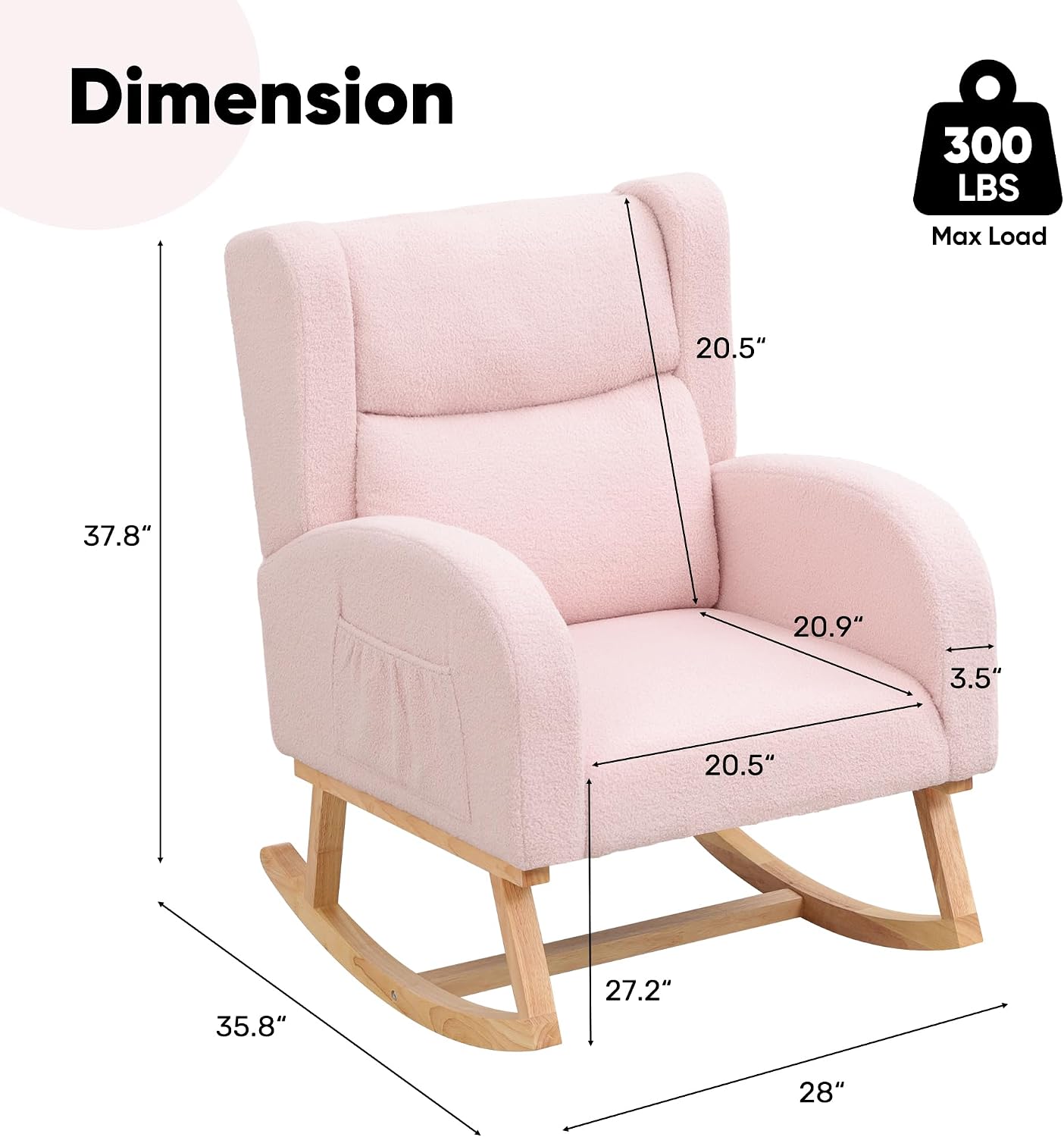 HCHAIRH Nursery Rocking Chair,Wingback Nursery Rocking Chairs,Nursing Glider Rocker Chair with High Back for Living Room Bedroom(Teddy Pink)