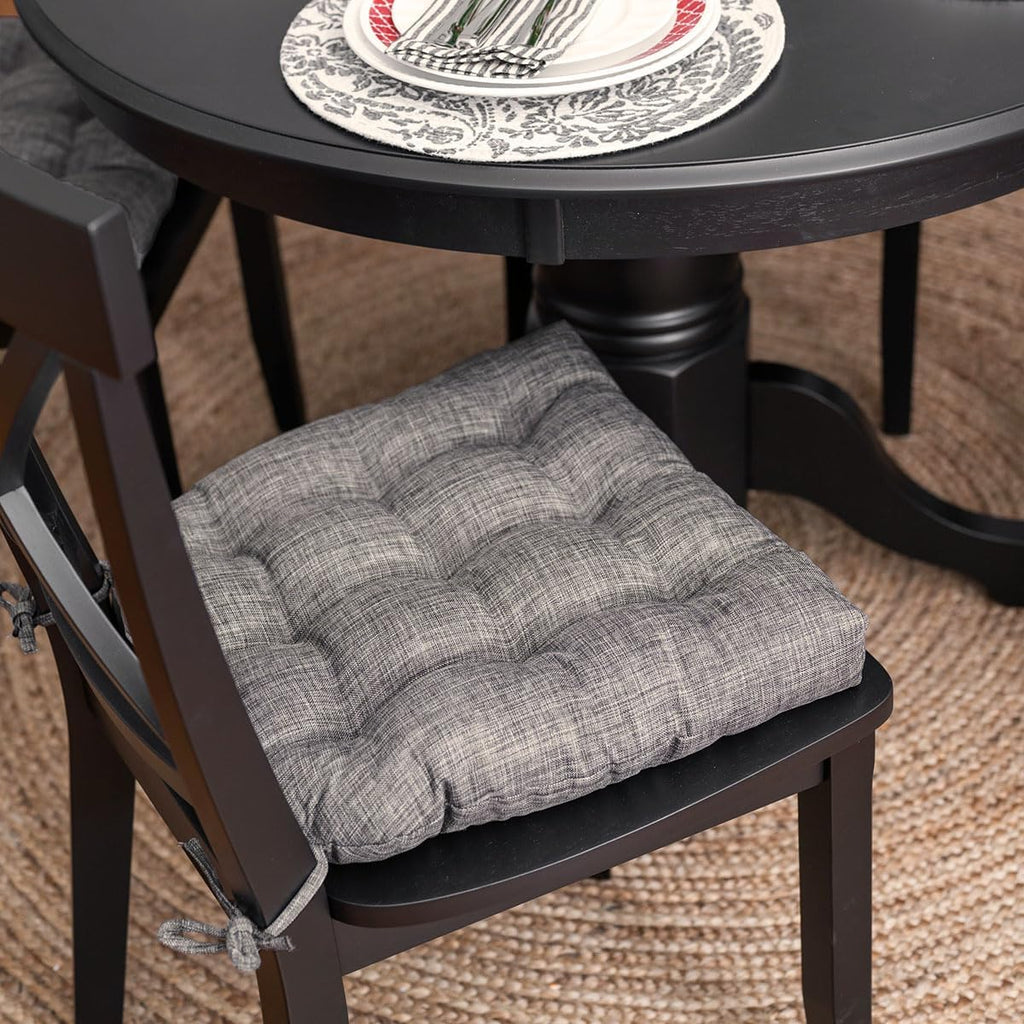 Barnett Home Decor Hayden Dining Chair Cushions with Ties, 16.5 x 18 Inches, Pack of 4 – Machine Washable, Made in USA, Reversible with Plush Latex Foam Fill for Comfortable Seating – Grey (Gray)
