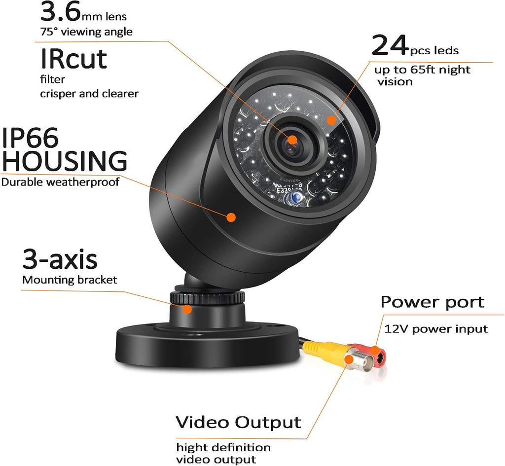Home Security Camera System 3000TVL Surveillance DVR Kits, 4pcs Wired 1080P AHD/CVI/TVI Coaxial HD Camera Night Vision Set with AI Motion Person Detection, DVR with 500GB Hard Drive for 24-7 Recording