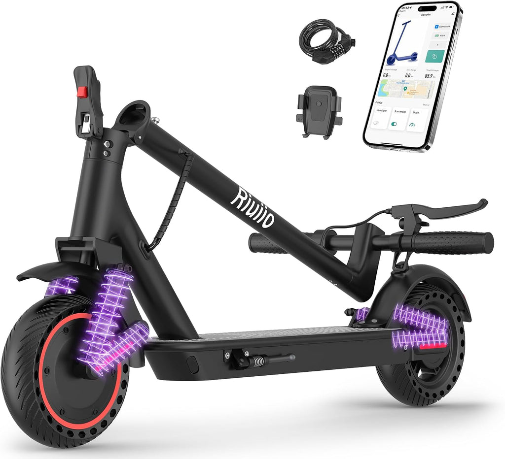 Electric Scooter, 350W-500W Motor, 9 MPH to 22MPH, 10-41 Miles Range, Dual Suspension, Dual Braking, App Control, Foldable Commuter E Scooter for Adults and Teens