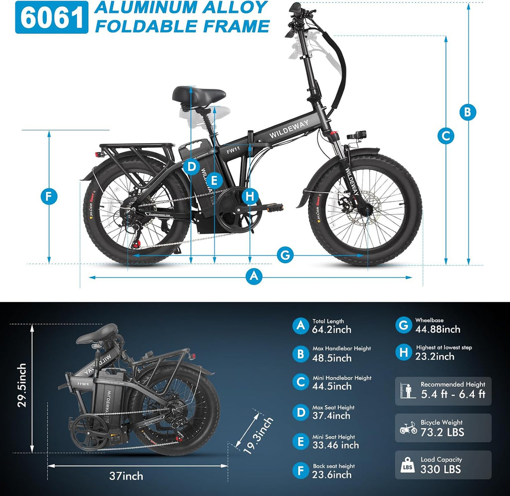 Wildeway Folding Electric Bike for Adults with 32Ah Battery Long Range 750W Motor 28MPH,20'x 3.0'Fat Tire Foldable EBike, Urban City Commuter Men Women Bicycle 7 Speed Gear