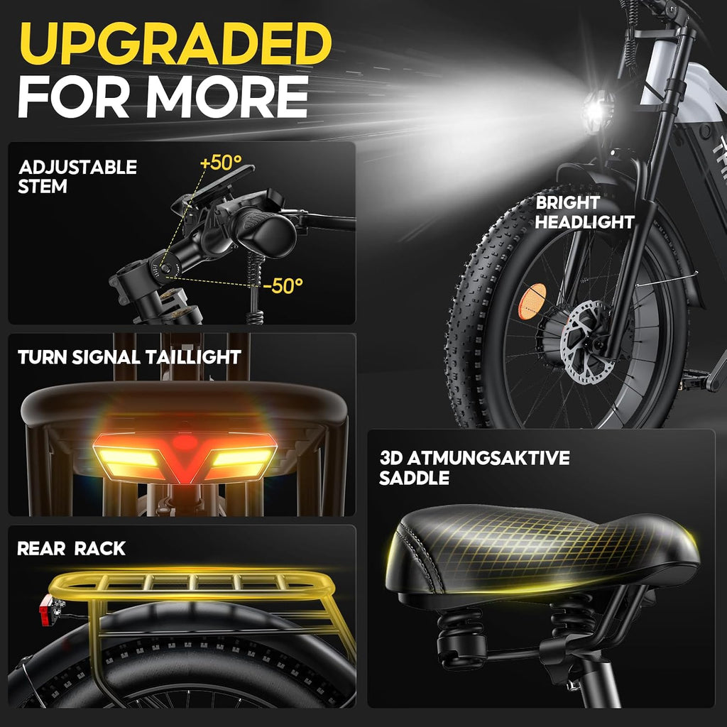 Dual Motor Electric Bike 4000W Peak, 52V 20AH Removable Battery, 24' x 4.0' Fat Tire, 40MPH Full Suspension Dual Hydraulic Brakes Adult E-Bike with Adjustable Stem & Extra Large Thick Seat