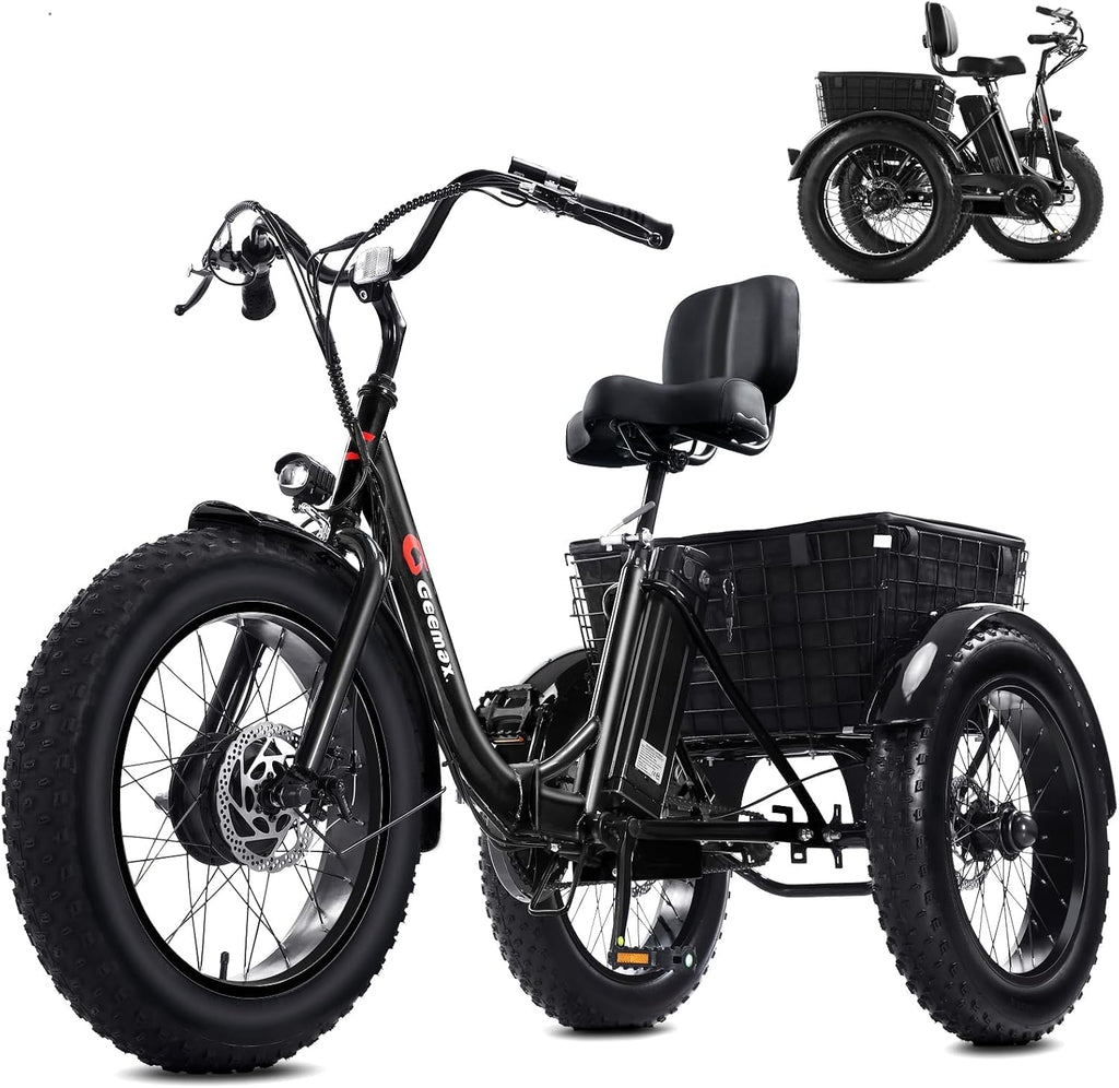 Geemax Electric Tricycle for Adults, 20' x 4.0 Fat Tire Electric Trike, Peak 750W 25MPH 36V 13Ah Lithium Battery UL Certified, Premium 80% Assembled Foldable 3 Wheel Electric Bicycle