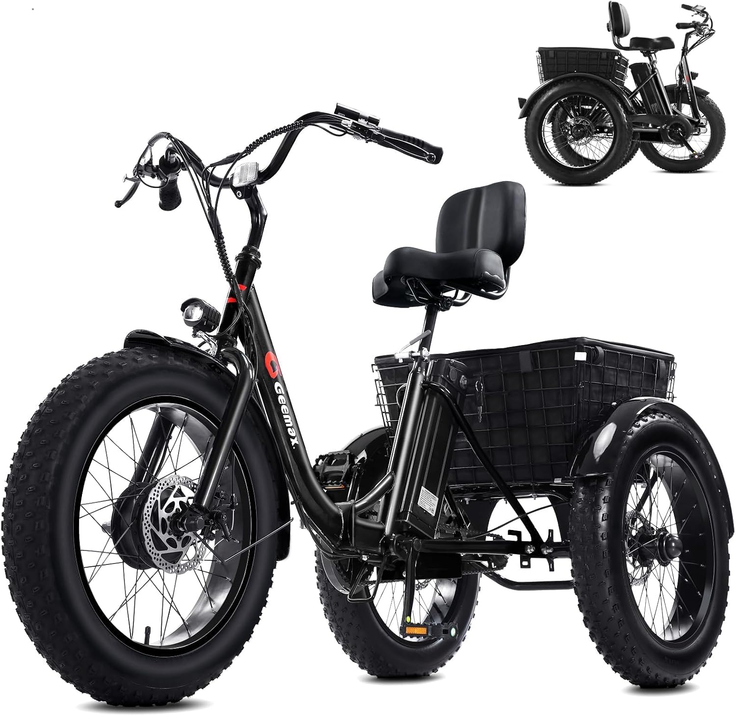 Geemax Electric Tricycle for Adults, 20' x 4.0 Fat Tire Electric Trike, Peak 750W 25MPH 36V 13Ah Lithium Battery UL Certified, Premium 80% Assembled Foldable 3 Wheel Electric Bicycle