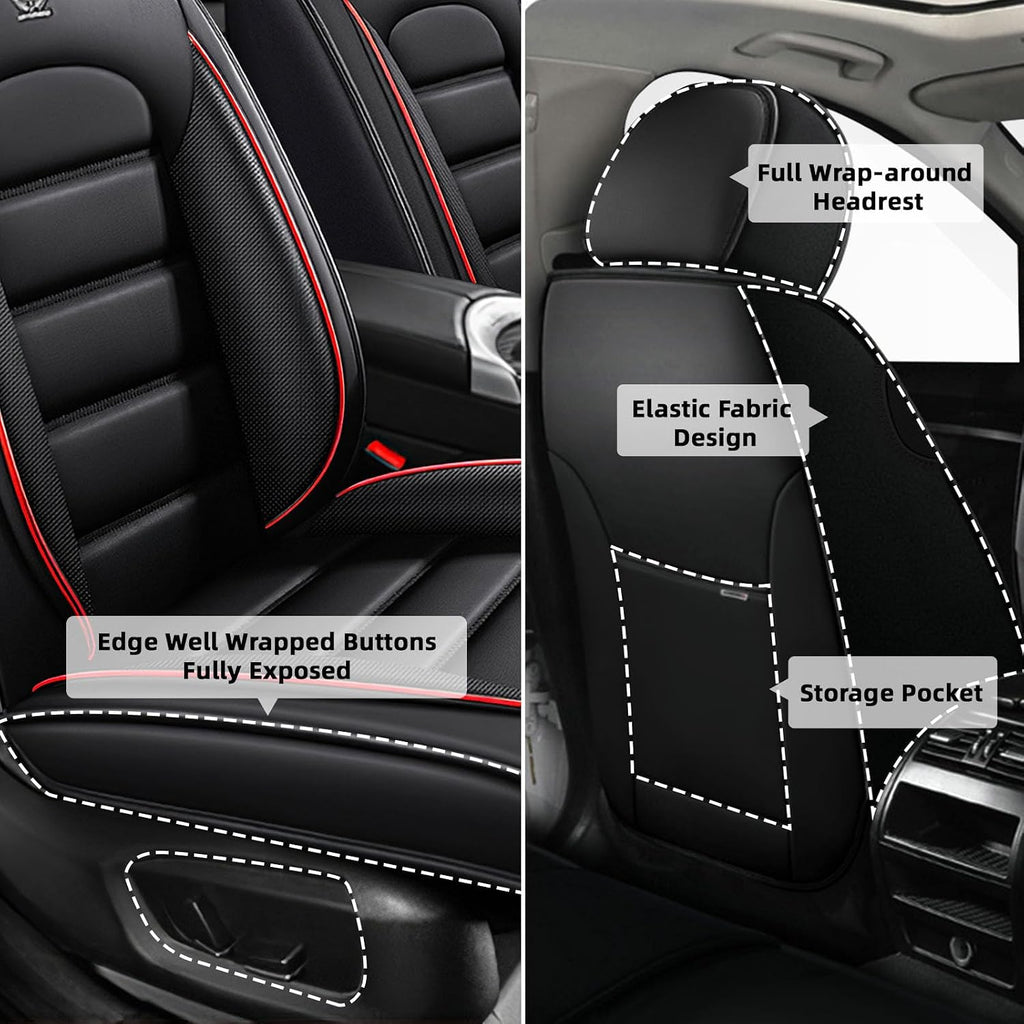 Car Seat Cover Fit for GMC Acadia 2007-2025,Compatible Airbag Non-Slip Waterproof Seat Covers,Car Seat Protector Premium Interior (Standard 5 Seats,Black Red)