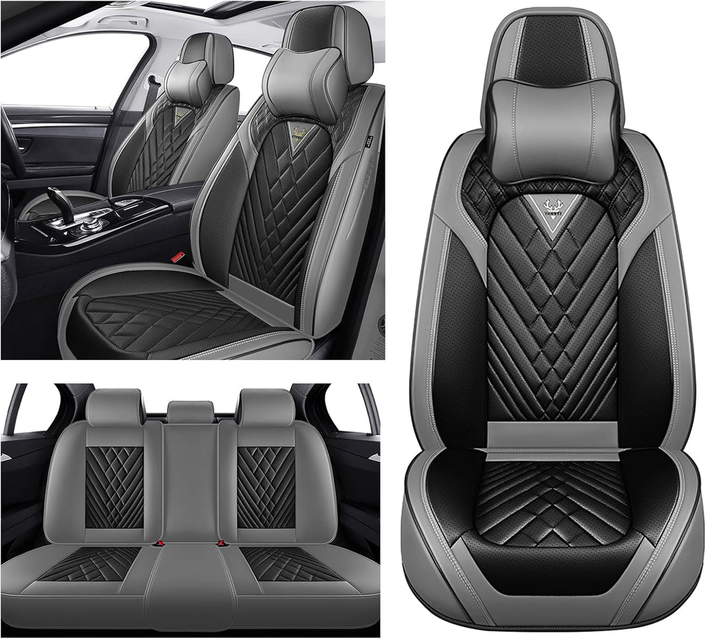 Car Seat Covers for Toyota Tundra 2000-2026, Waterproof Nappa Leather Full Set Seat Cover with Headrests, Anti-Slip and Comfortable Automotive Seat Protector&Accessories(Gray Black)