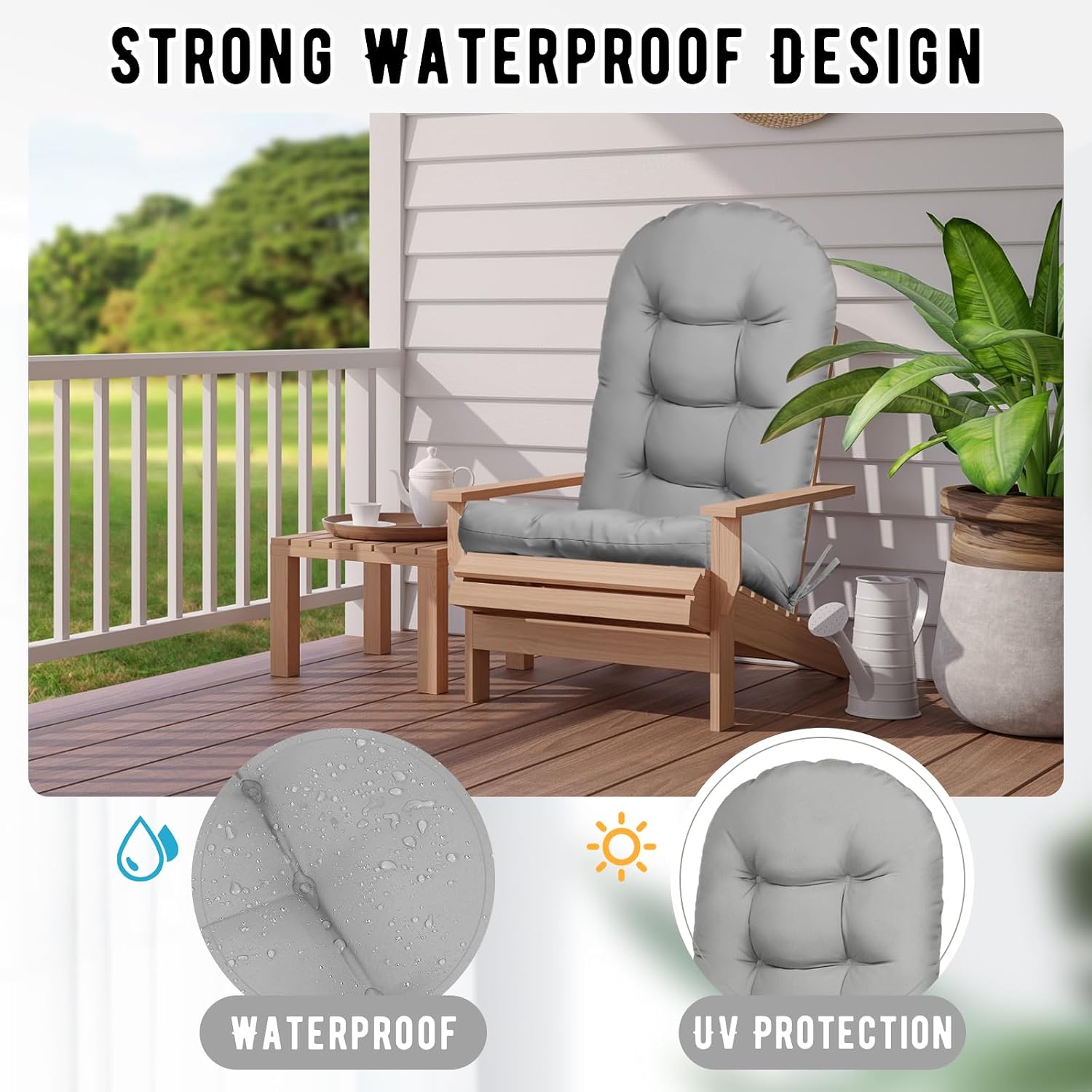 4 Pack Adirondack Chair Cushion, Waterproof Rocking Chair Cushion - Fade Resistant Patio Furniture Cushions, Thickened Patio Chair Pad for Outdoor and Indoor, 49x20x5 Inch