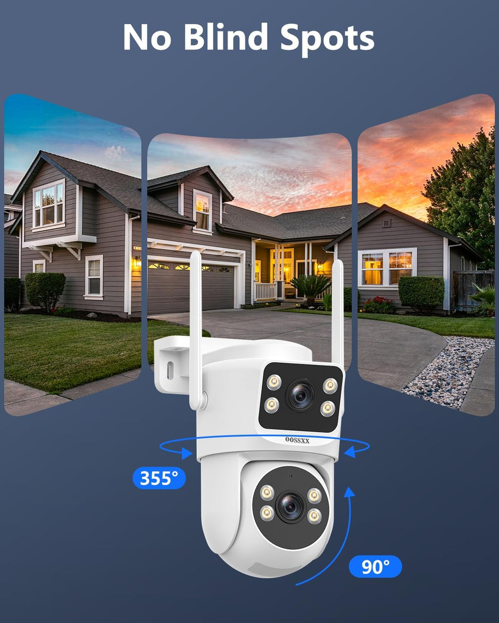 OOSSXX (2026 New) Dual Lens Wireless Security Camera System 4MP, 16CH WiFi NVR with 8 Cameras & 3TB HDD, Fixed + PTZ Pan Tilt, 130° Wide Angle, 2-Way Audio, No Monthly Fee
