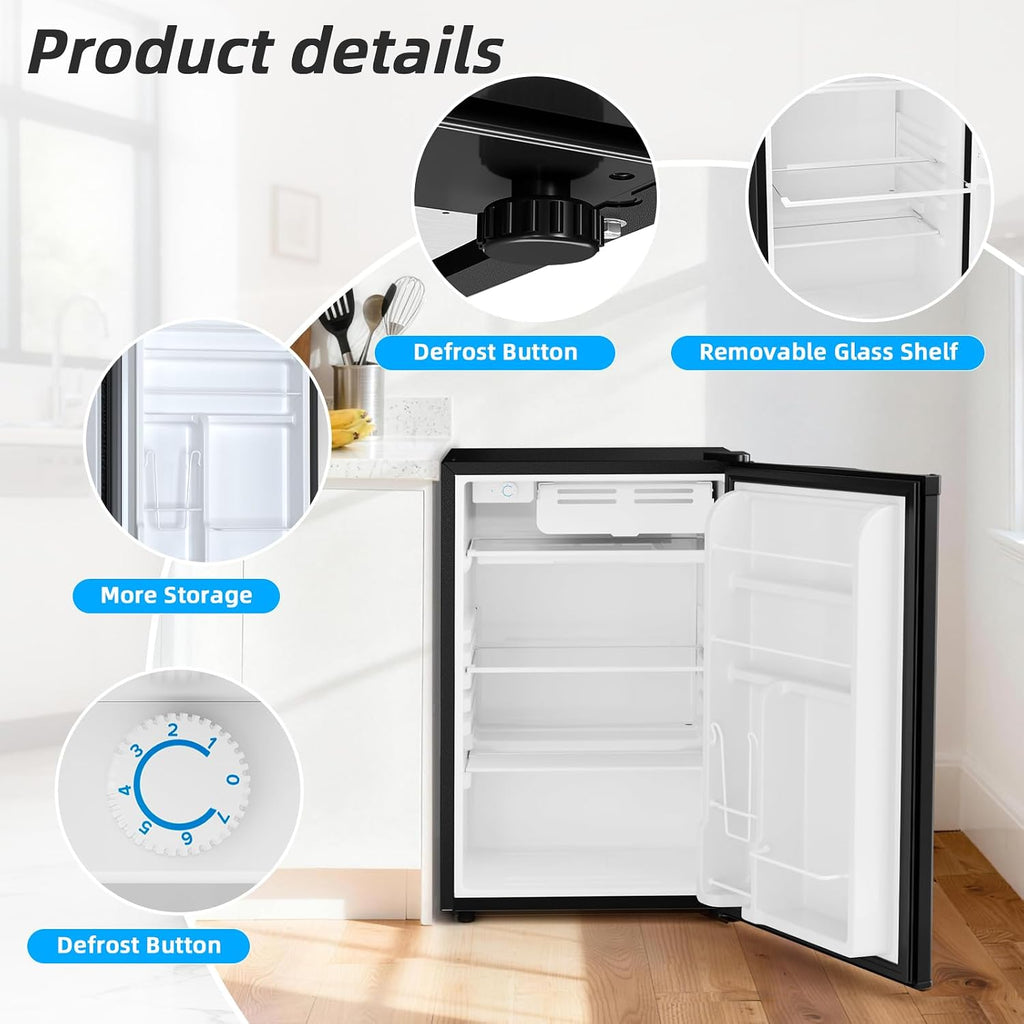 Antarctic Star 4.5 Cu.Ft Compact Refrigerator with Freezer,Mini Fridge Single Door with Adjustable Thermostat,Removable Glass Shelves for Apartment/Dorm/Office,BLACK