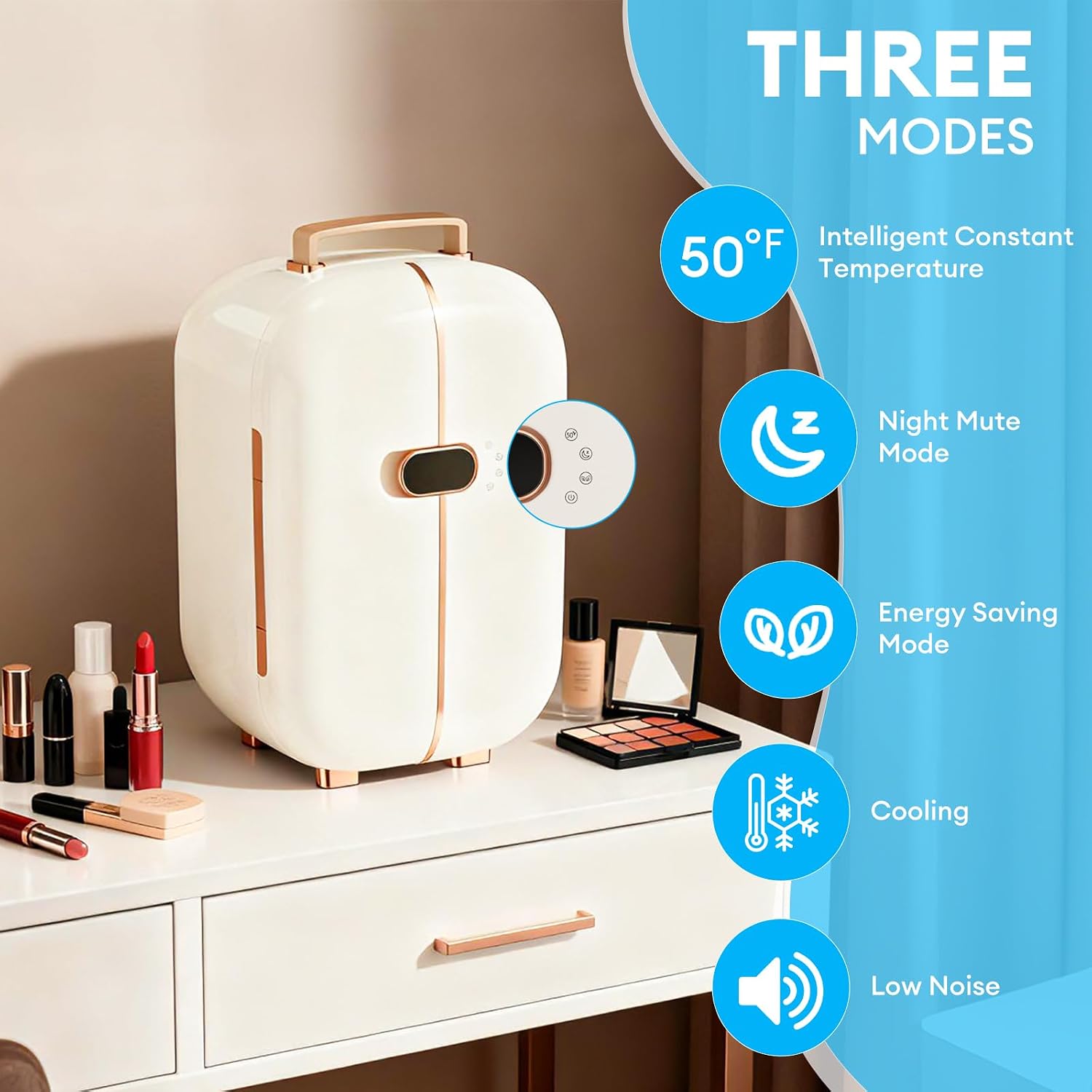Portable Skincare Fridge, 3 Operating Modes with 360° Cycle Drying Mini Fridge, With 5 Door Racks, Low noice, Ideal for Makeup, Cosmetic Beauty, Skin Care