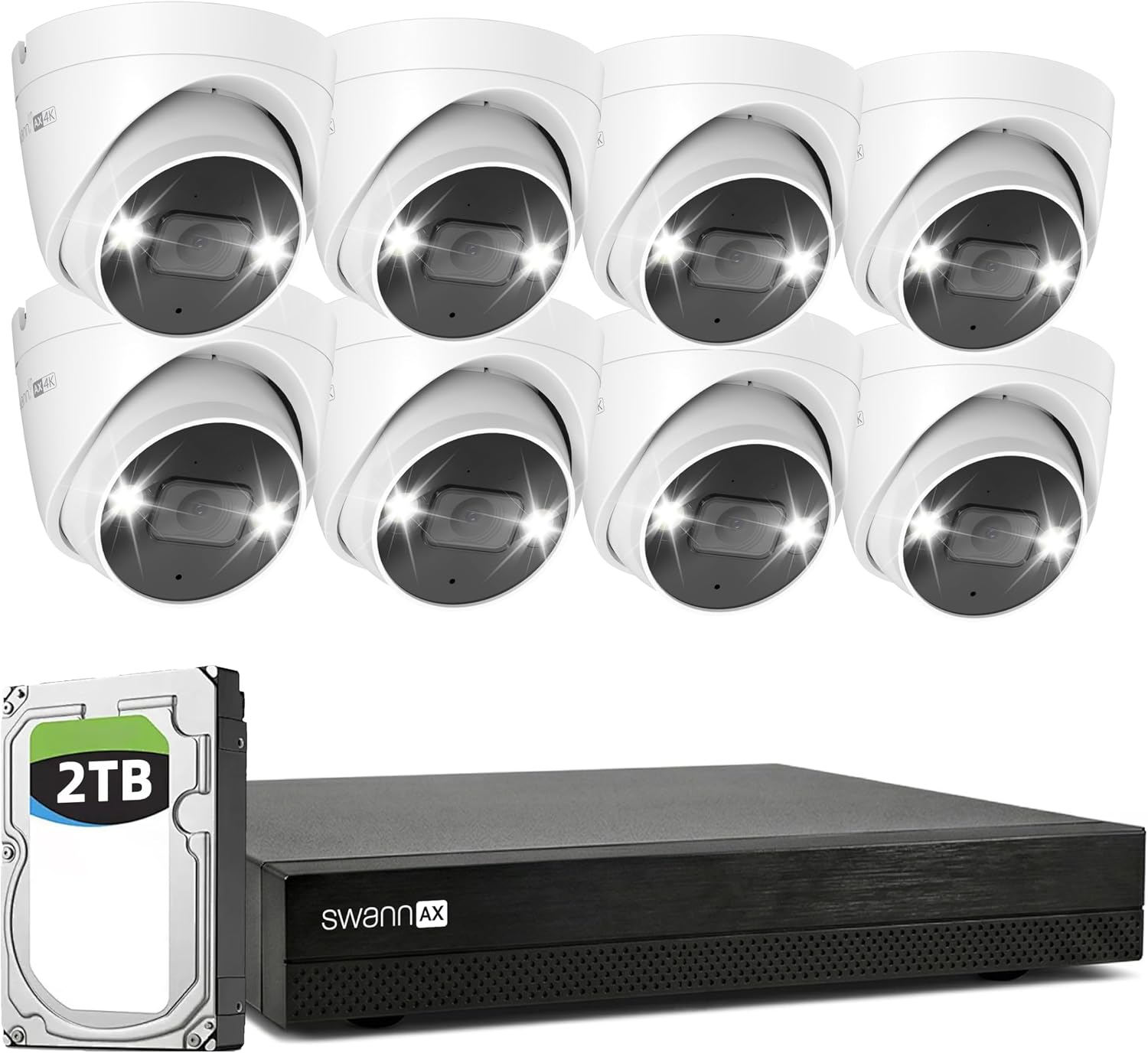 Swann AdvancedX Wired NVR 4K Security Camera System 16 CH, 8 PoE Outdoor Cameras, 2TB, Color Night Vision, Motion Detect