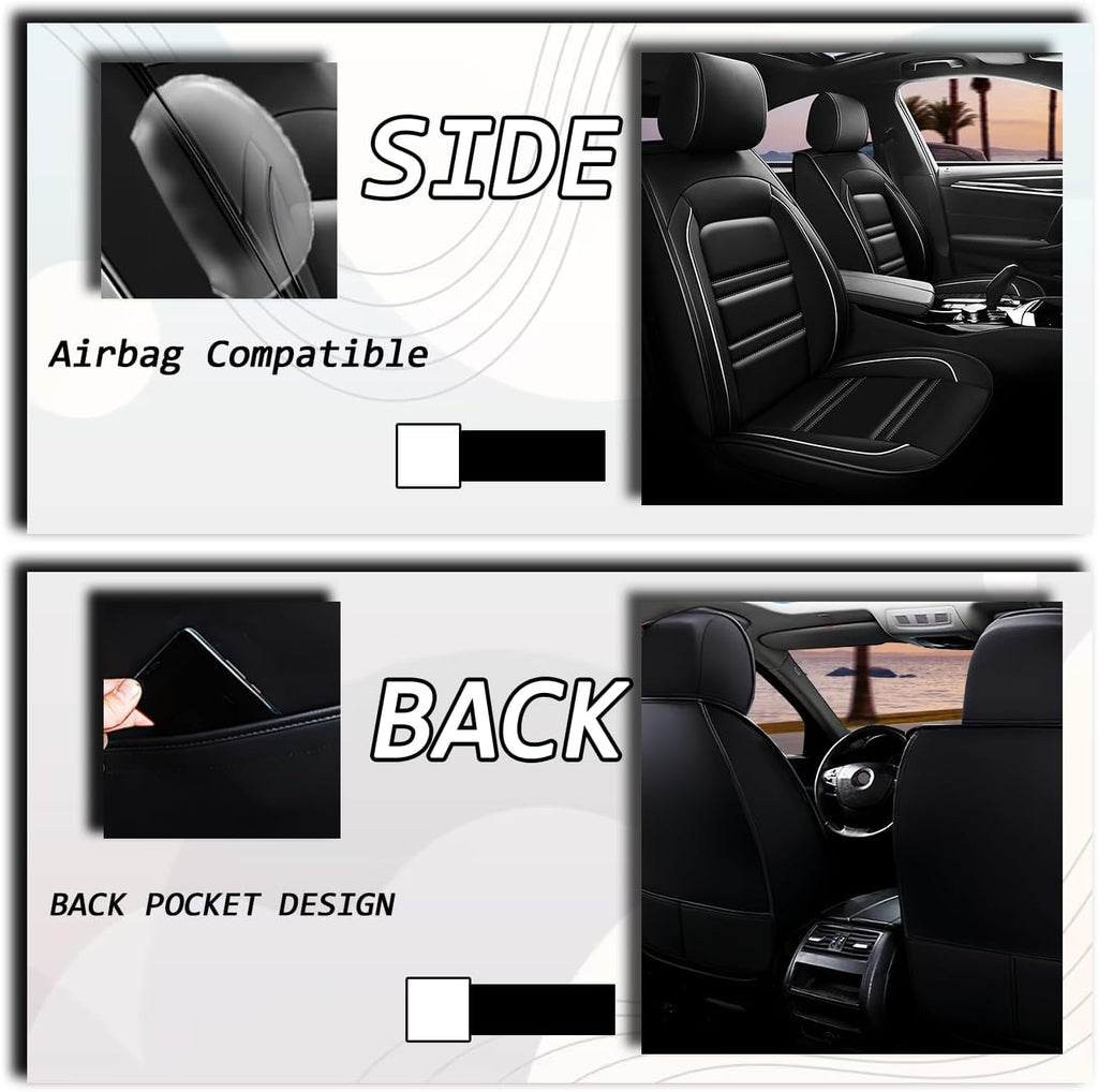 Seat Covers for Audi A3 2006-2025 | 5-Seats Leather Seat Covers, Easy to Install Automotive Seat Covers Full Set (Full Set, Black&White Line)