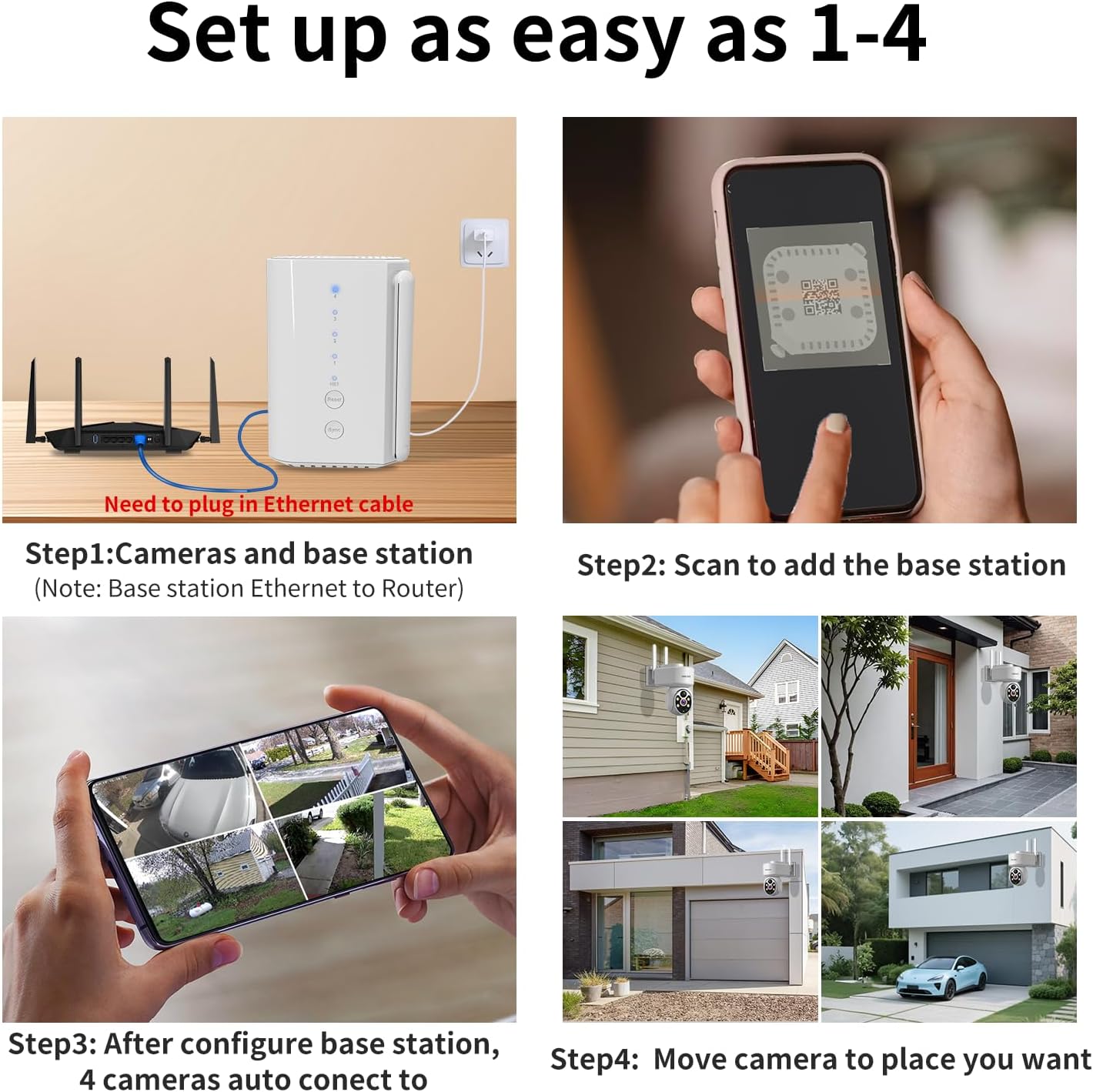 ESCANU Wireless Home Security Cameras System,Solar Power PTZ Outdoor Cameras,Motion Detection,Night Vision,Water-Proof,2-Way Audio,No Subscription Fee,Cloud/SD Card Storage