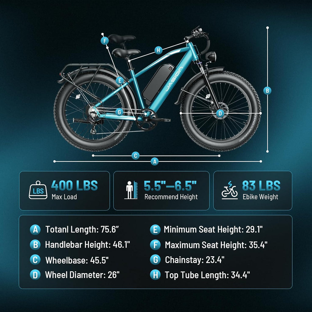Jasion EB5 MAX Ebike for Adults with 1500W Peak Motor,720 Wh Removeable Battery, 26'' Fat Tire Electric Mountain Bike, 28+MPH Speed, Cruise Control, 7-Speed