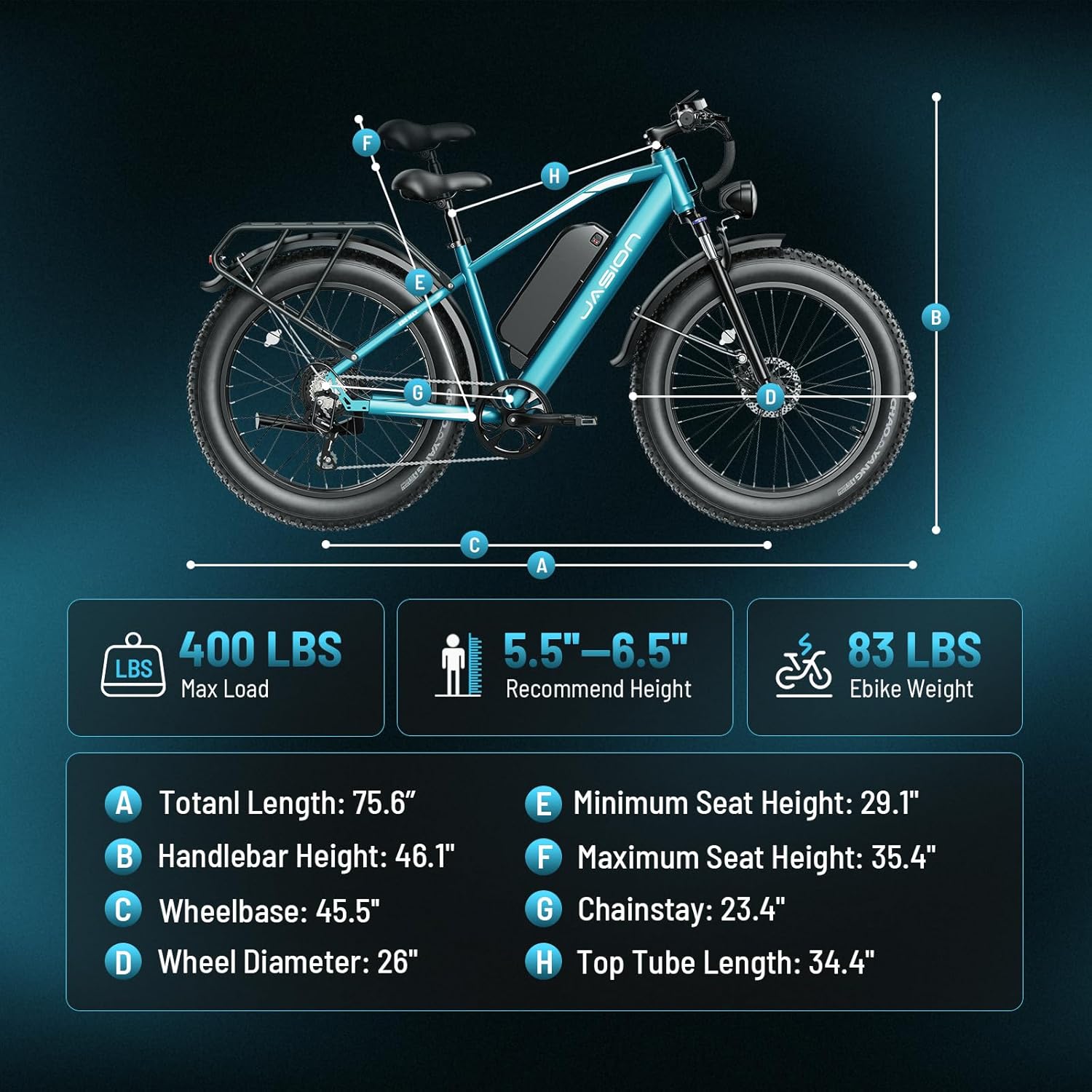 Jasion EB5 MAX Ebike for Adults with 1500W Peak Motor,720 Wh Removeable Battery, 26'' Fat Tire Electric Mountain Bike, 28+MPH Speed, Cruise Control, 7-Speed