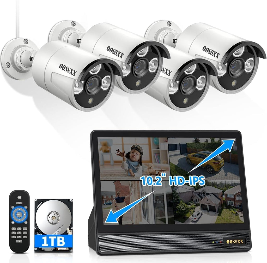 OOSSXX Outdoor Wired Security Camera System PoE Outdoor Surveillance Video Cameras Systems with Monitor