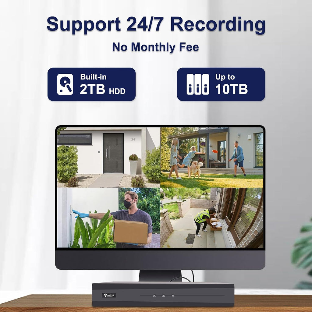 Two-Way Audio, Anpviz 16CH PoE Security Camera System, AI Human Vehicle Detection, 8PCS Wired 6MP PoE IP Cameras for Business Home, 12MP 16CH NVR Pre-Installed 4TB HDD for 24-7 Recording, NDAA