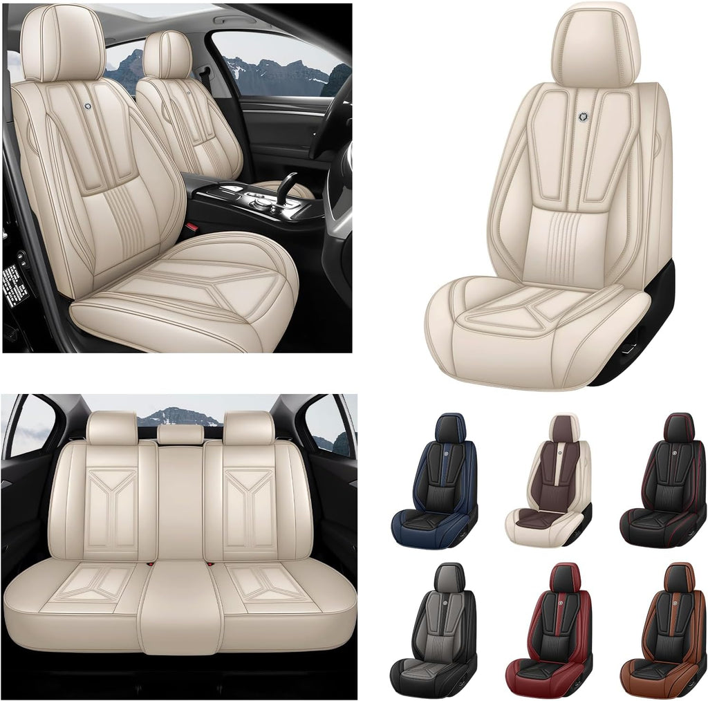 Car Seat Cover for Hyundai Santa Cruz 2022-2025,Leather Seat Cover for Car,Breathable Vehicle Cushions Cover Waterproof Protectors Seat Protector, (Full Set,Beige)