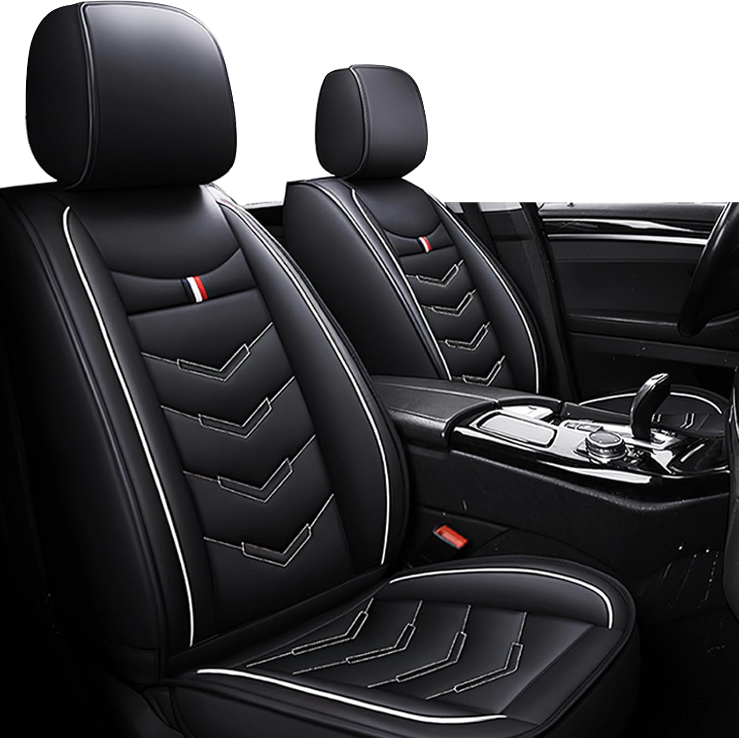 Car Seat Covers Fit for Buick Enclave 2008-2025, Leather Seat Covers for Car, Waterproof Non-Slip Durable Car Seat Protector(2 Seats,Black White)