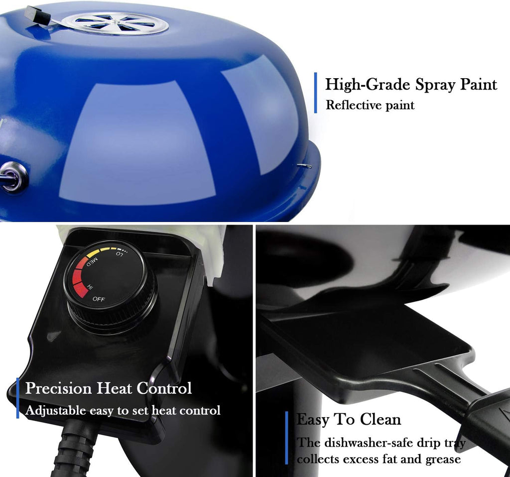 Techwood 1600W Indoor Outdoor Electric Grill, Electric BBQ Grill, Portable Removable Stand Grill, Blue
