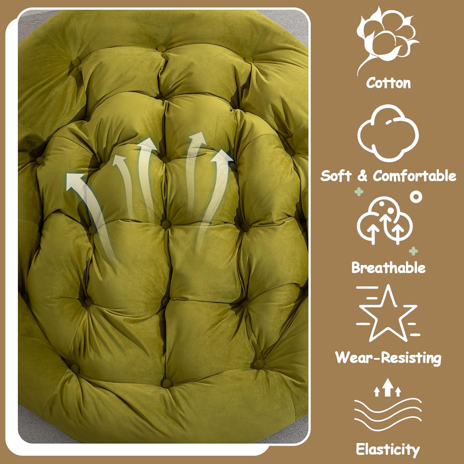 HRVEOCEI Papasan Rocking Chair with Cushion and Frame, Oversized Rocking Chair Indoor/Outdoor, Circle Chairs for Patio Garden Front Porch, Corduroy/Velvet (Olive)