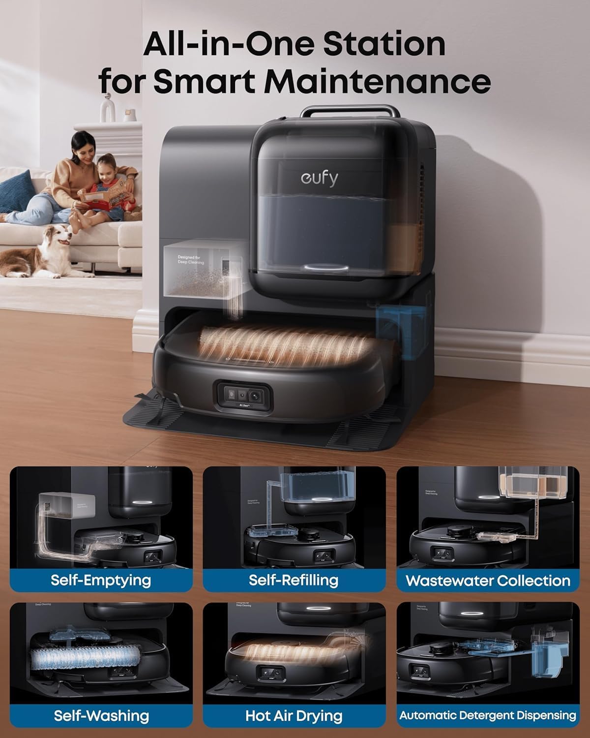 eufy Robot Vacuum Omni E28, HydroJet System, Portable Deep Cleaner, Turbo Suction, DuoSpiral Detangle Brushes, CornerRover Arm + Official Replacement Parts Kit for E28