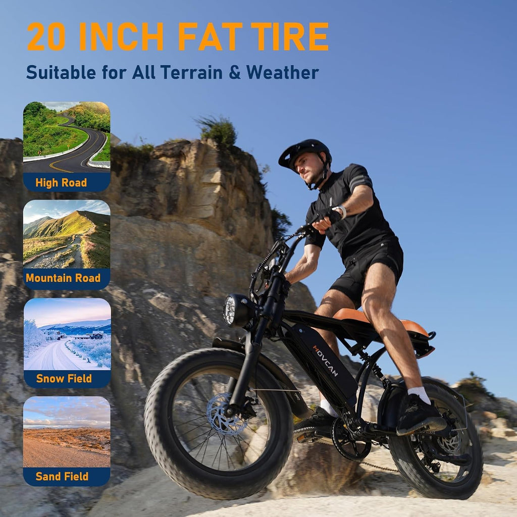 Movcan V60 Series Electric Bike for Adults,1000W/1500W, 30/33MPH,48V 15.6/18.2 Battery,Up to 80Mile Dual Hydraulic Brake,20' Fat Tire,7-Speed Motorcycle Ebike for Commuting/Off-Roading