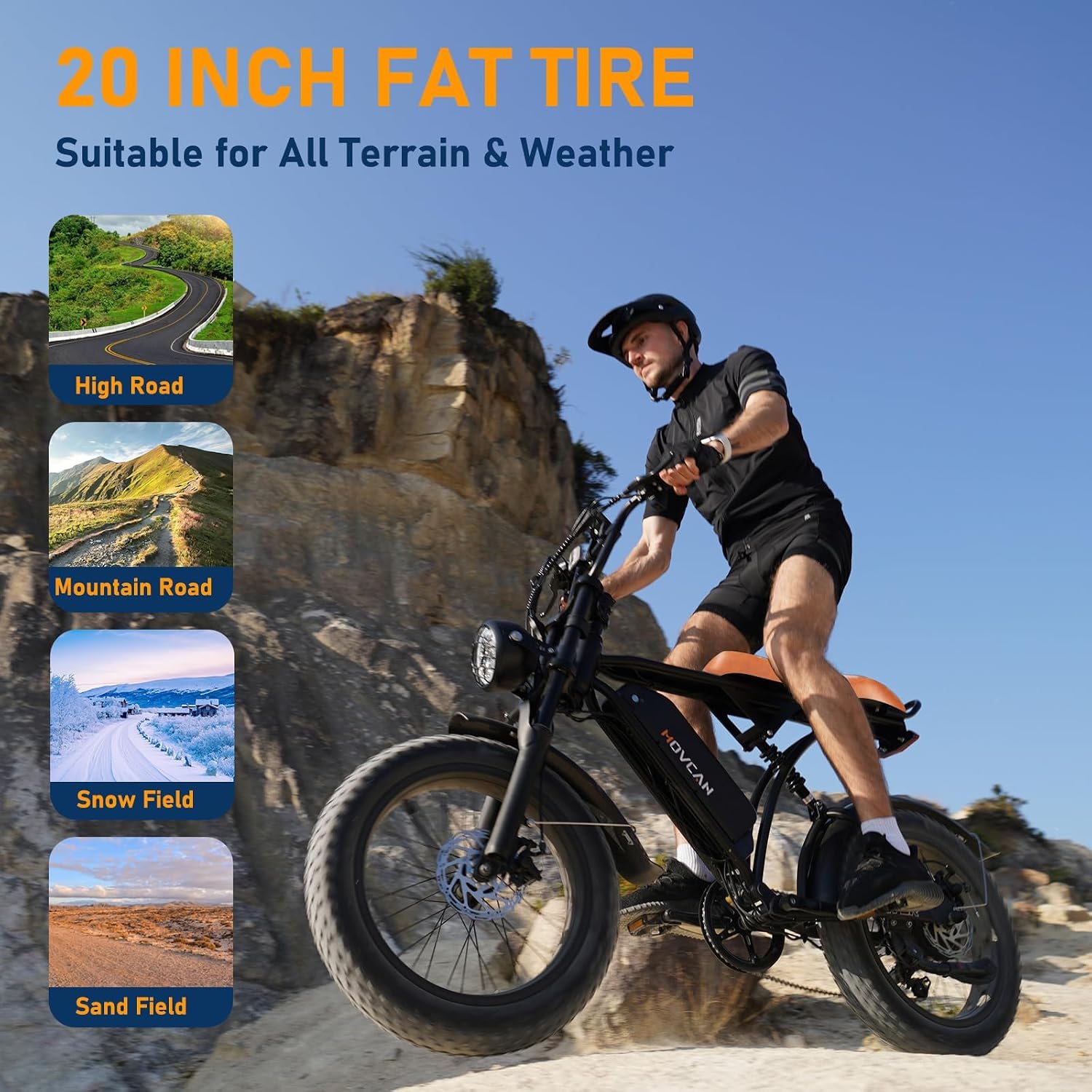 Movcan V60 Series Electric Bike for Adults,1000W/1500W, 30/33MPH,48V 15.6/18.2 Battery,Up to 80Mile Dual Hydraulic Brake,20' Fat Tire,7-Speed Motorcycle Ebike for Commuting/Off-Roading