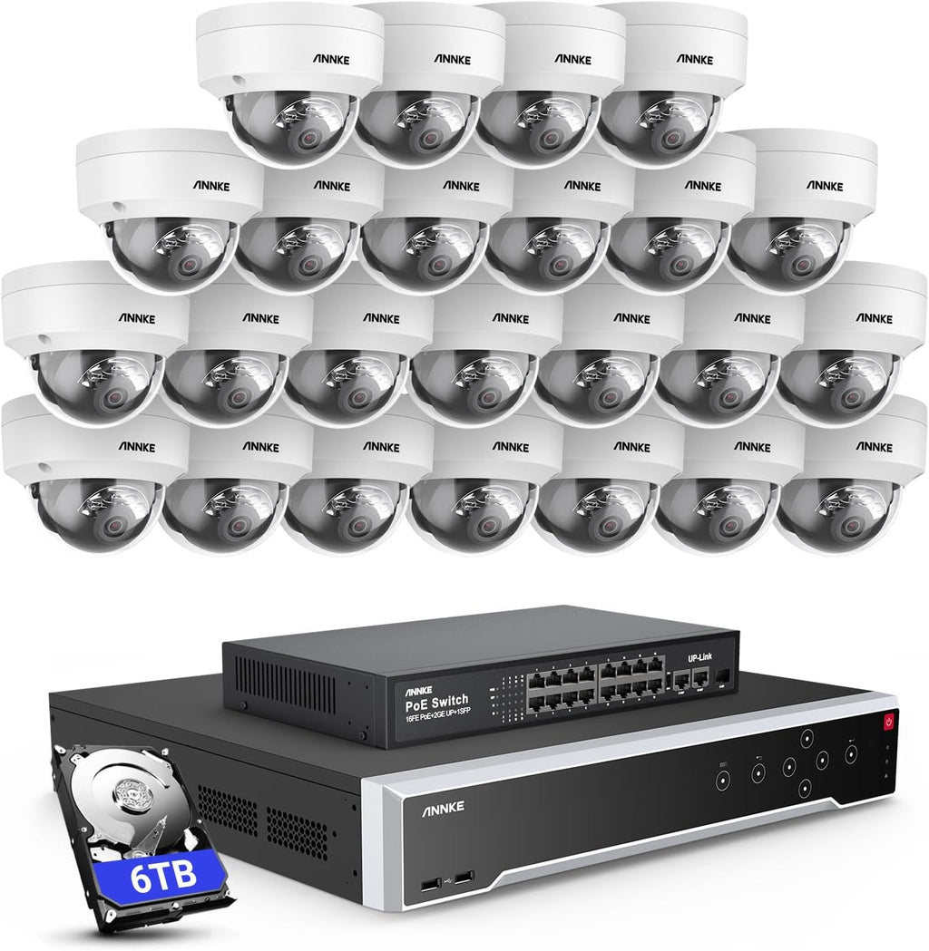 ANNKE H800 32CH PoE Home Security Camera System, 24 x Wired 4K Outdoor IP Cameras with Clear Night Vision, H.265+ 12MP NVR Surveillance System 6TB HDD, for 7/24 Recording