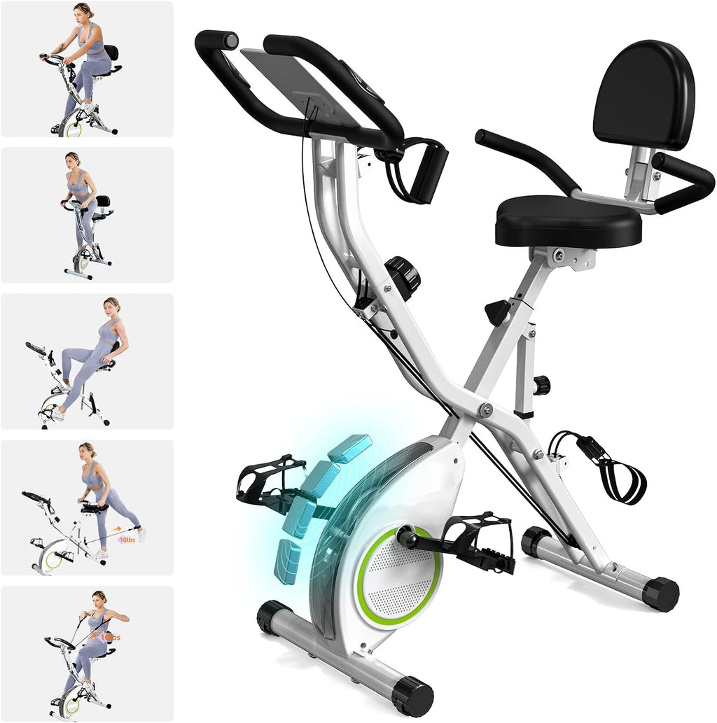 USLIM Foldable Exercise Bike Stationary Bikes for Home, 5 IN 1 Indoor Workout Bike, Cycling Bike with 16-Level Quiet Magnetic Resistance, 6.6 LBS Flywheel and 300LBS Capacity for Senior and Home Workout