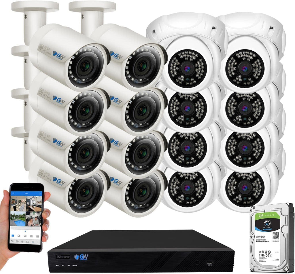 GW Security 16 Channel 12MP 4K NVR with 16 x 5MP AI PoE Microphone Weatherproof Security Camera System for Home and Business, Smart Human Detection, 24/7 Day & Night Recording with 4TB Hard Drive