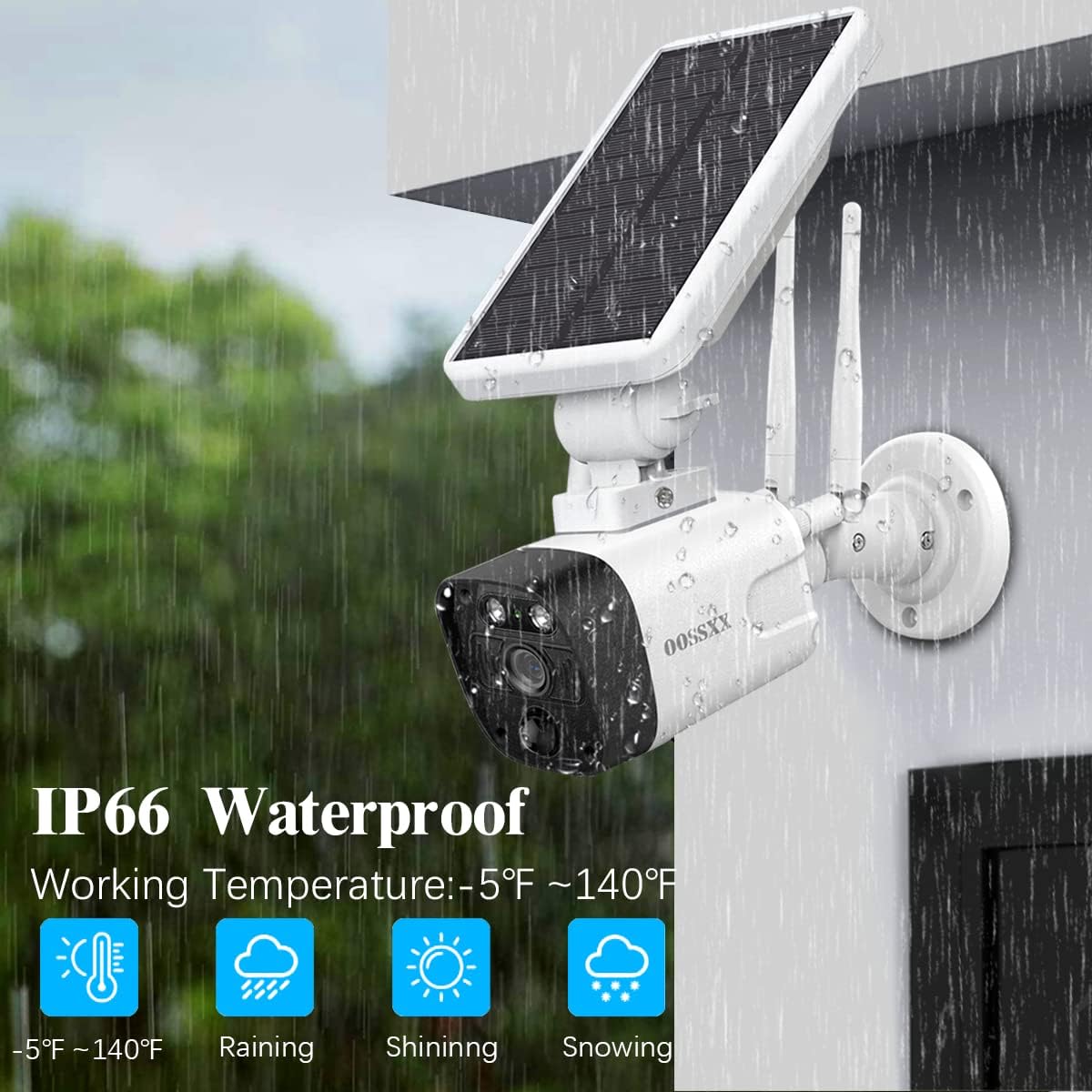 OOSSXX Honestview Solar Outdoor Wireless Surveillance Camera System Battery Powered Video Security Cameras with 2-Way Audio, 2-Antennas Signal Enhanced, 130 Ultra Wide-Angle Lens