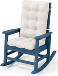KINGYES Oversized Outdoor Rocking Chair with Cushion, All-Weather Patio Rocking Chairs, HDPE Porch Rocker for Adults, 350 lbs Capacity, Blue Chair with Beige Cushion
