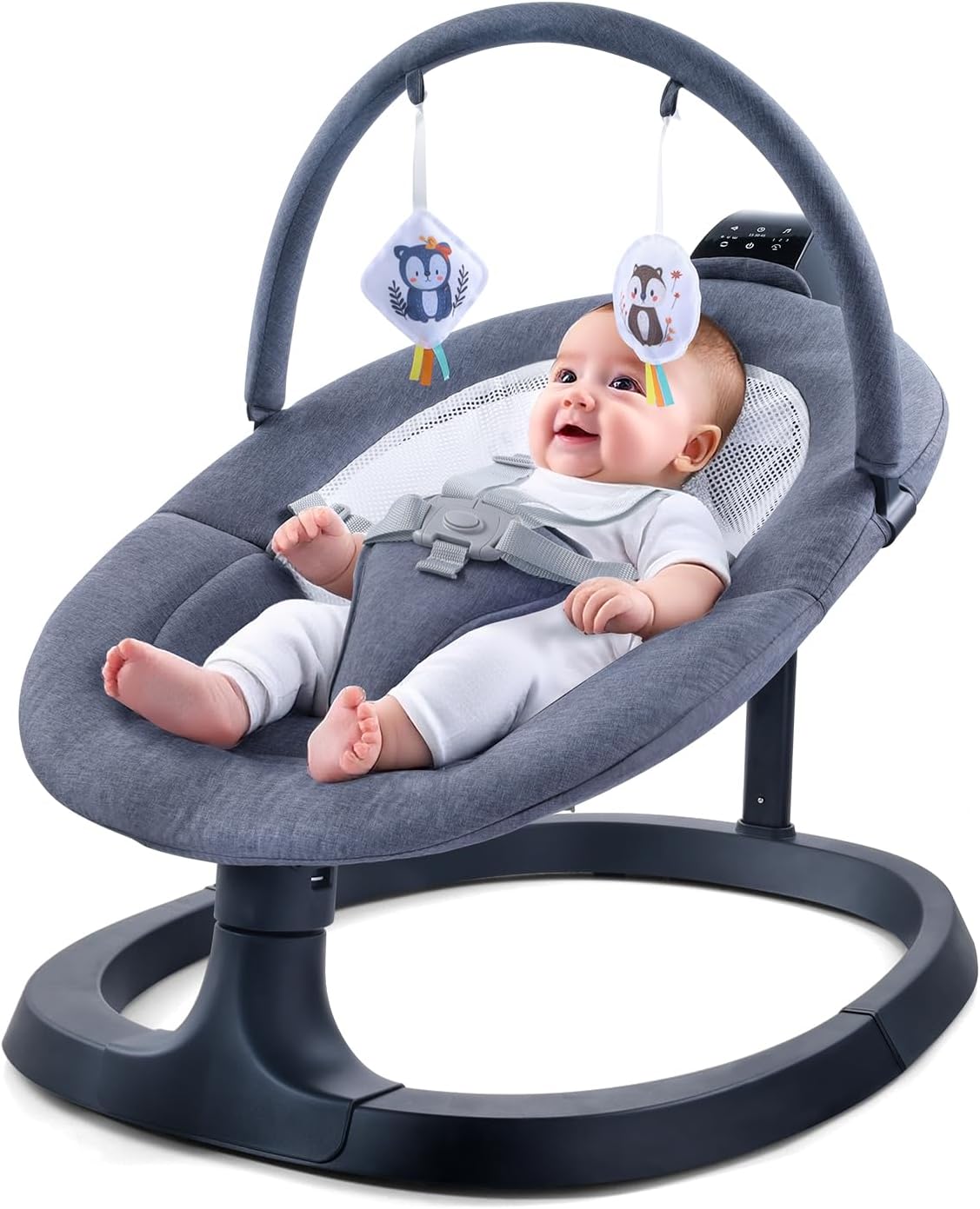 VaVaSoo 2-in-1 Electric Baby Swing, Toddler Seat up to 66 lbs, Dual-Arm Support for Enhanced Stability, 3 Swing Motions & 8 Soothing Sounds, Baby Rocking Chair with Remote,Adjustable Height, Dark Gray