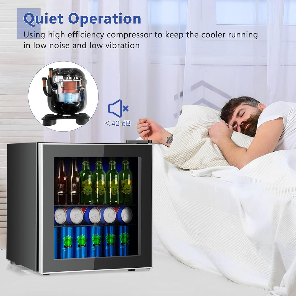 COSTWAY 60 Cans Beverage Refrigerator Cooler, Freestanding Mini Fridge with Glass Door & Removable Shelves, Small Beverage Drink Fridge for Soda Beer Wine, 1.6 Cu.Ft