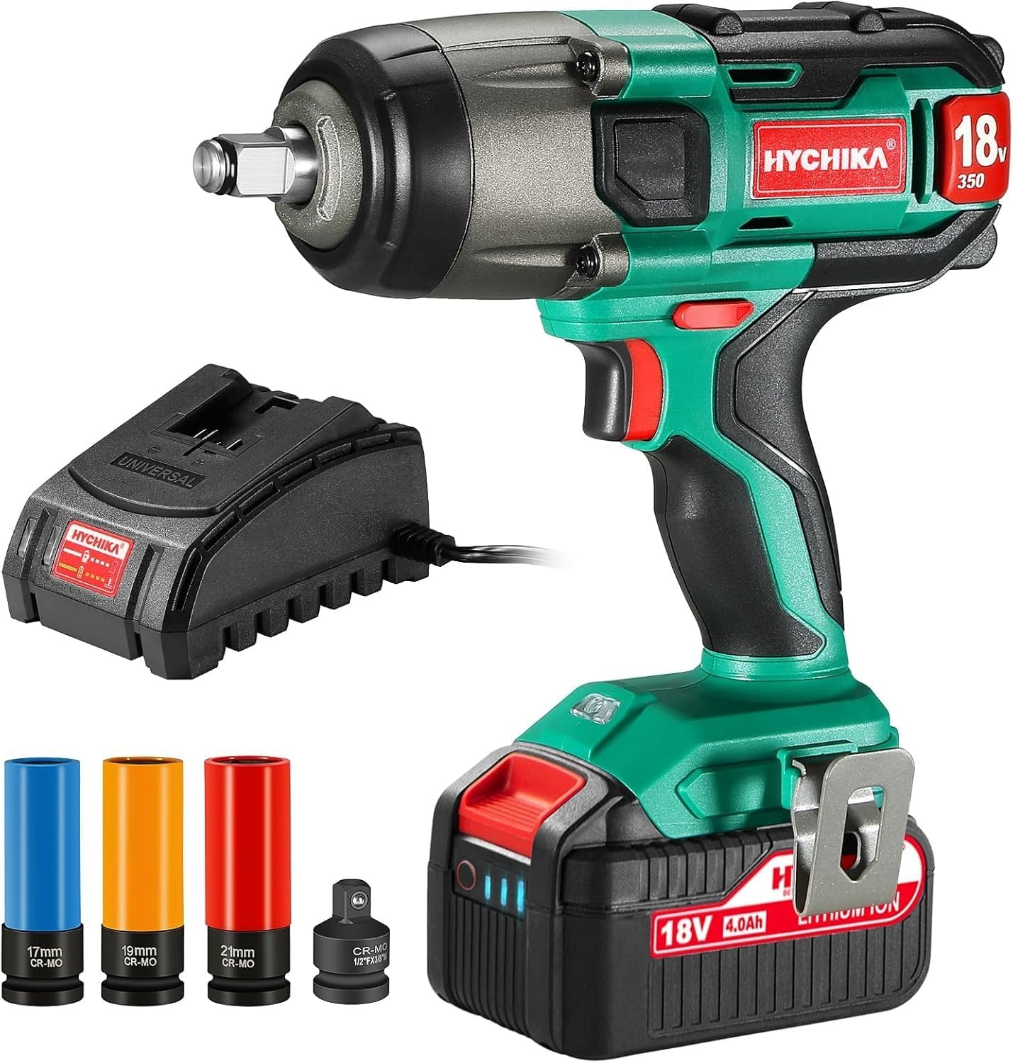2 Sets of Cordless Impact Wrench 18 V Max, 1/2 Impact Drivers, High Torque Wrench, Power Tool, 350 N.m, 1 X 4000mAh Battery, 3 Sockets, Electric Power Wrench Kit for Tire Removal, Rusted Bolts