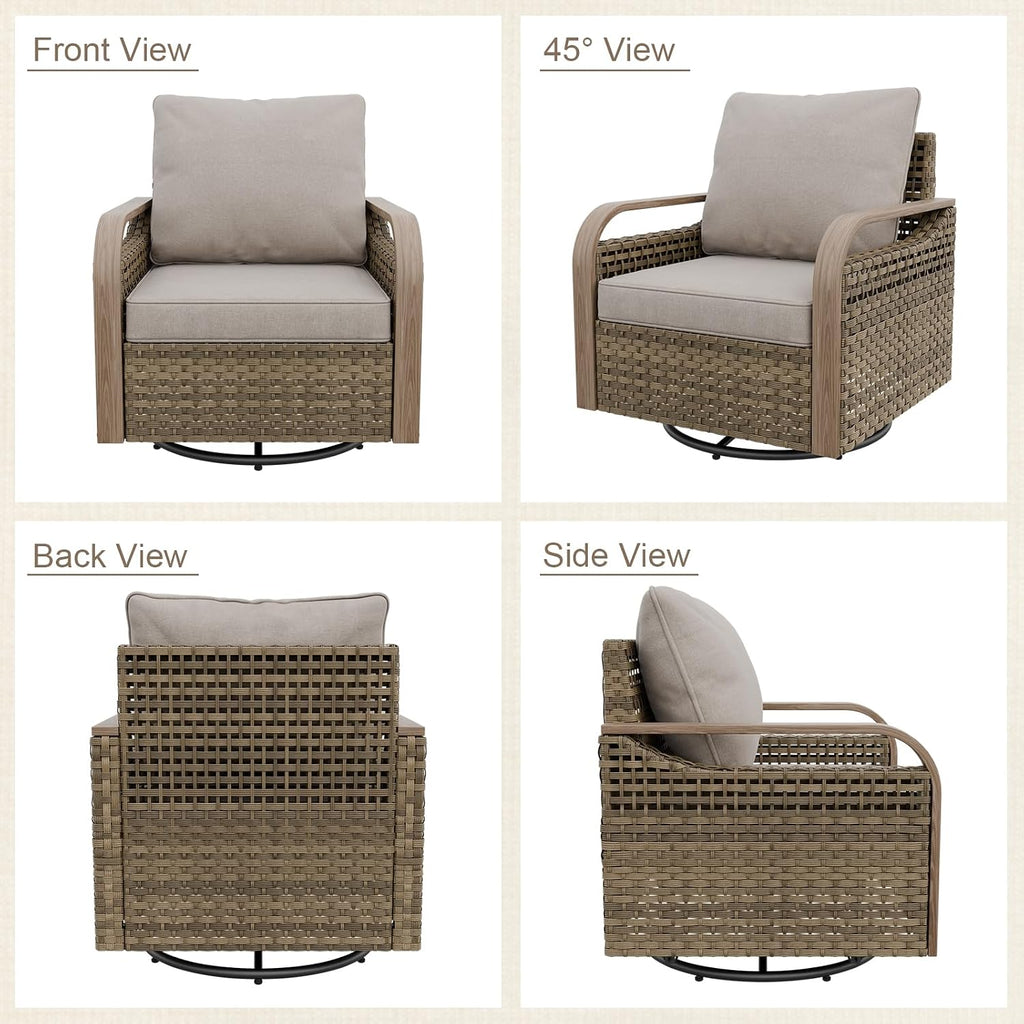 Modern Wicker Outdoor Swivel Rocking Chair, Rattan Glider Rocker with Streamlined Armrest, 2 Piece Patio Chairs for Backyard, Deck, Porch, Garden, Brown/Gray