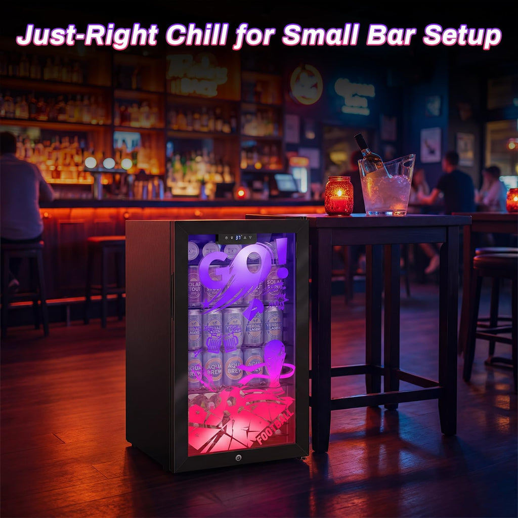 Velivi Gaming Mini Fridge with Led Lights, 3.2 Cu Ft Gaming Light Up Glass Door Beverage Refrigertor Small Lockable Drink Cooler For For Soda Beer, Cyberpunk Gaming Rooms Bar Home Party