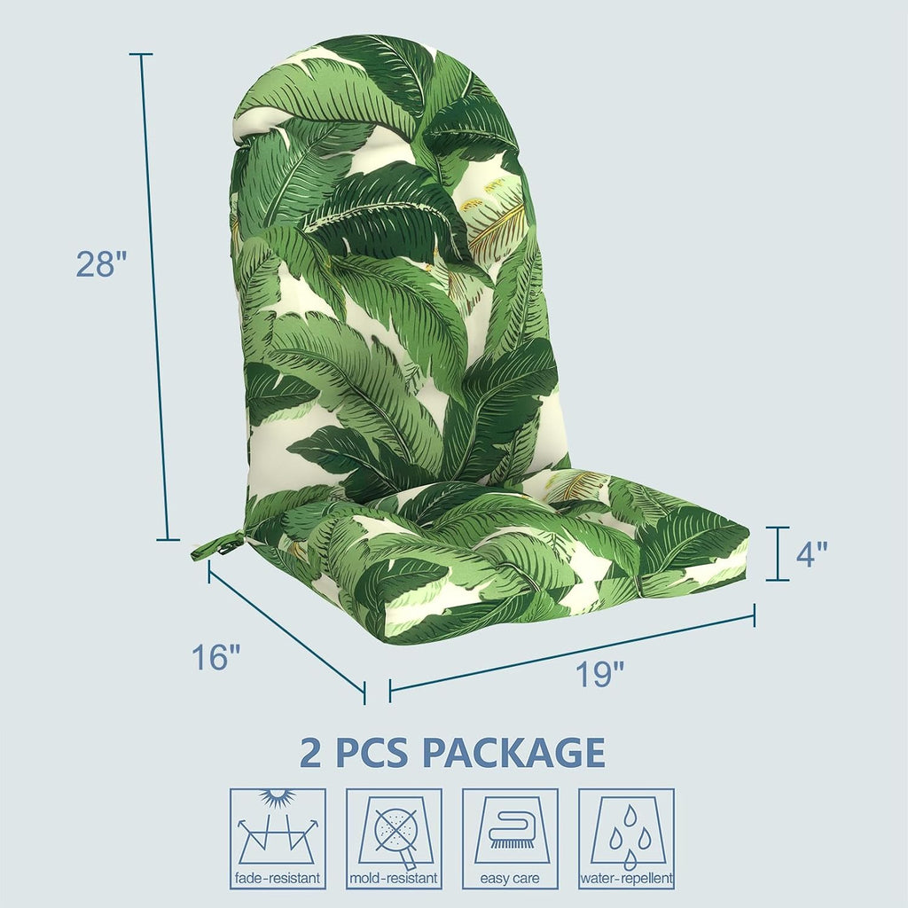 LVTXIII Outdoor Adirondack Chair Cushions, 44x19x4 Inch Non-Slip High Back Rocking Chair Cushion, Tufted Seat Cushion for Patio Furniture, Set of 2, Swaying Palms Green