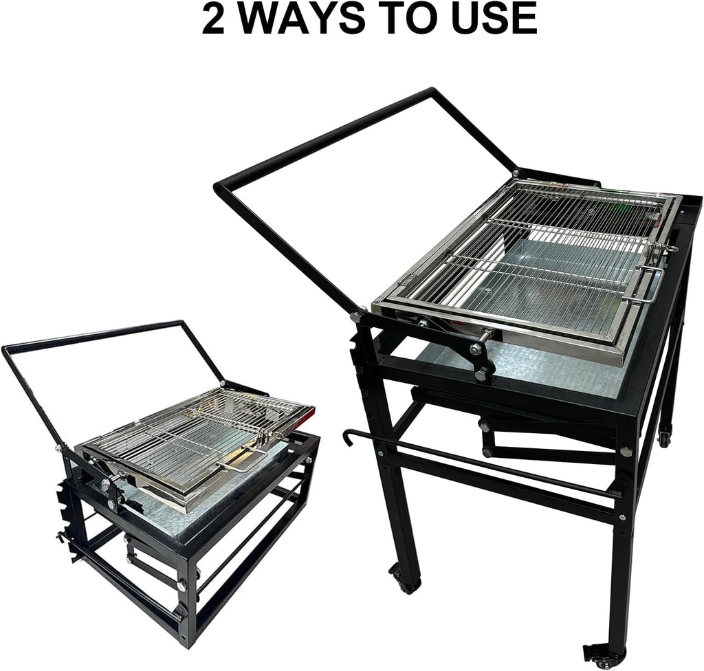 Portable Charcoal BBQ Grill,Rotating Barbecue Grill w/Stainless Steel Cooking Grids,Adjustable Charcoal Tray, for Camping, Picnic