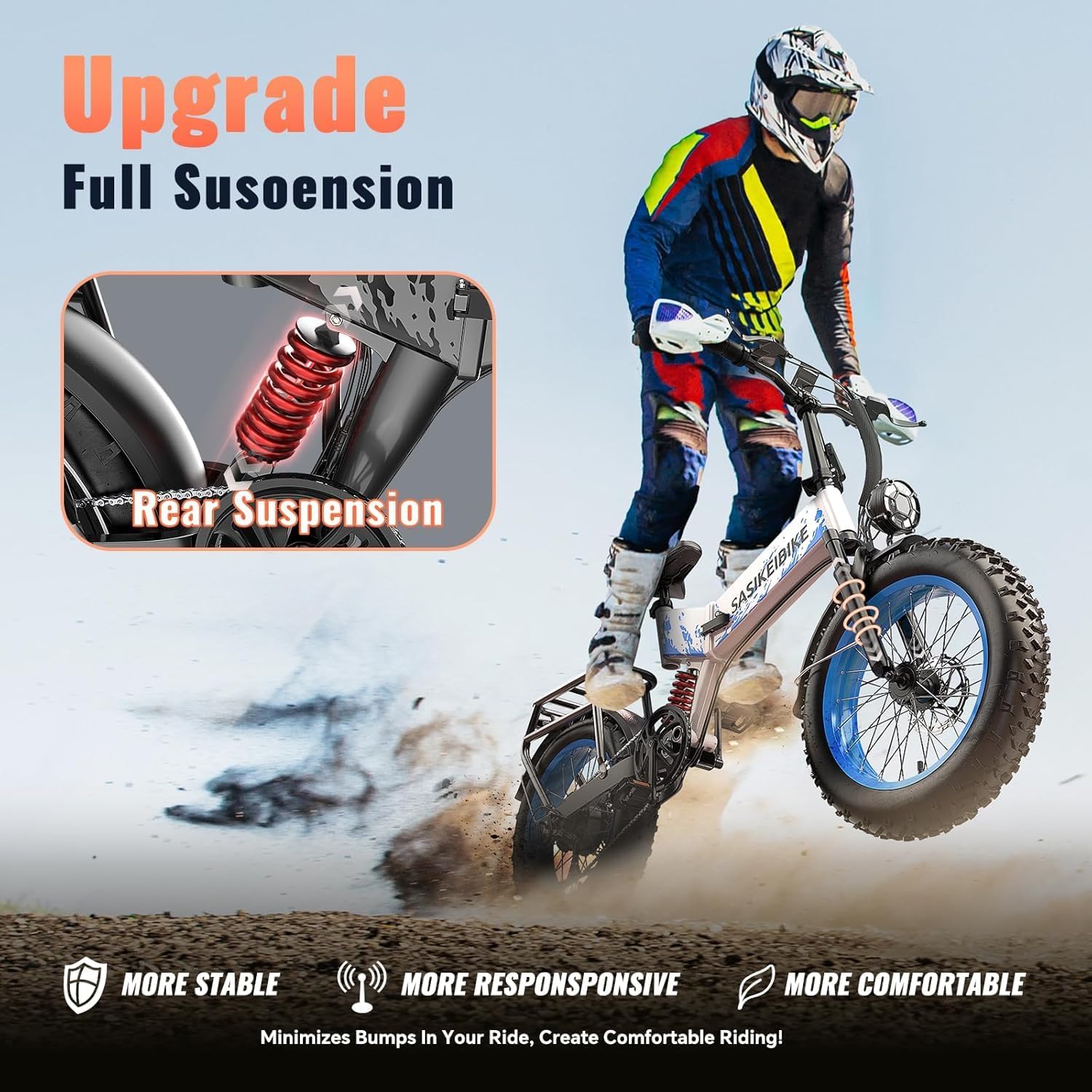 Folding 52V 20Ah Removabke Battery Electric Bike 1500W Peak Motor 20'' Fat Tire Mountain Commuter Ebike Motorcycle Range 70 Miles UL Certified Adult Electric Dirt Bike with 7-Speed