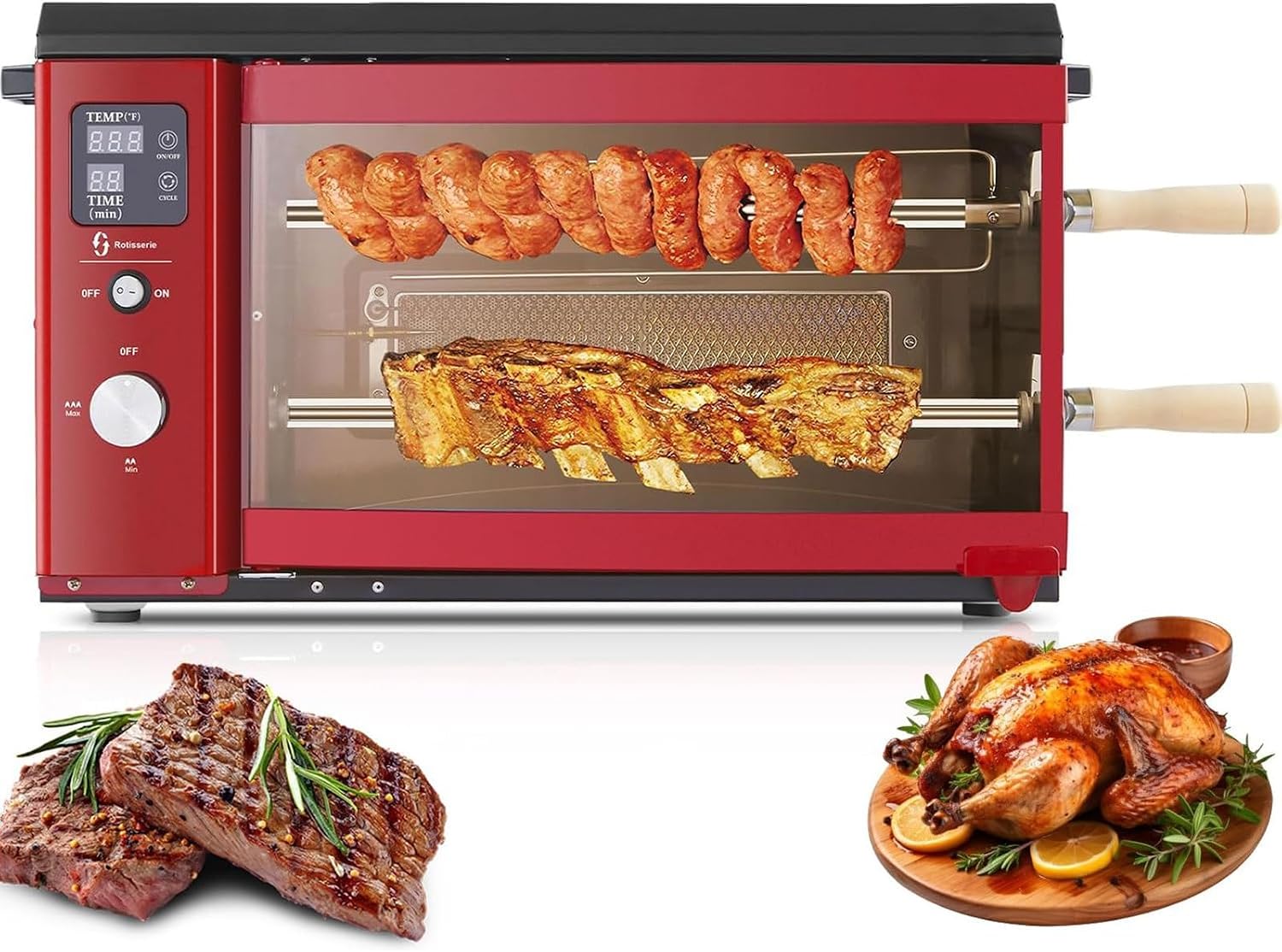 Auto Rotating Kebab Skewer Machine, 2 Layer Rotating Propane Rotisserie Grill with Electric Griddle, Smokeless Electric Grill Doner Kebab Fish Skewer Machine for Brazilian BBQ, Chicken,Steak