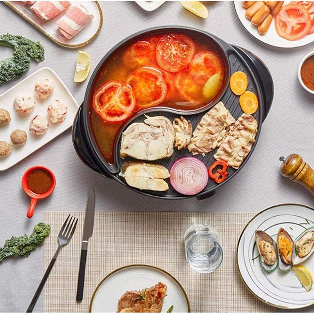 BBQ Smokeless Grill Portable Electric Grill, Electric Hot Pot Pot Home Multi-function Korean Smokeless Non-stick Pan Large Capacity Non-stick Baking A Pot Barbecue 2-4 People,Household Nonstick Electr