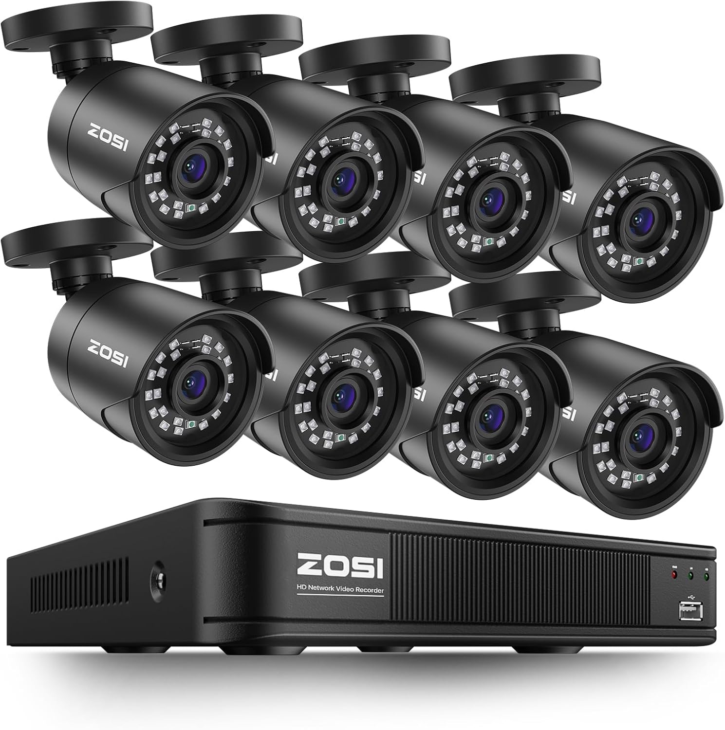 ZOSI 3K Lite Home Surveillance Security Camera System with AI Human Vehicle Detection, 8CH H.265+ CCTV DVR and 8 x 2MP 1920TVL Wired Weatherproof Bullet Cameras Outdoor, 100ft Night Vision (No HDD)